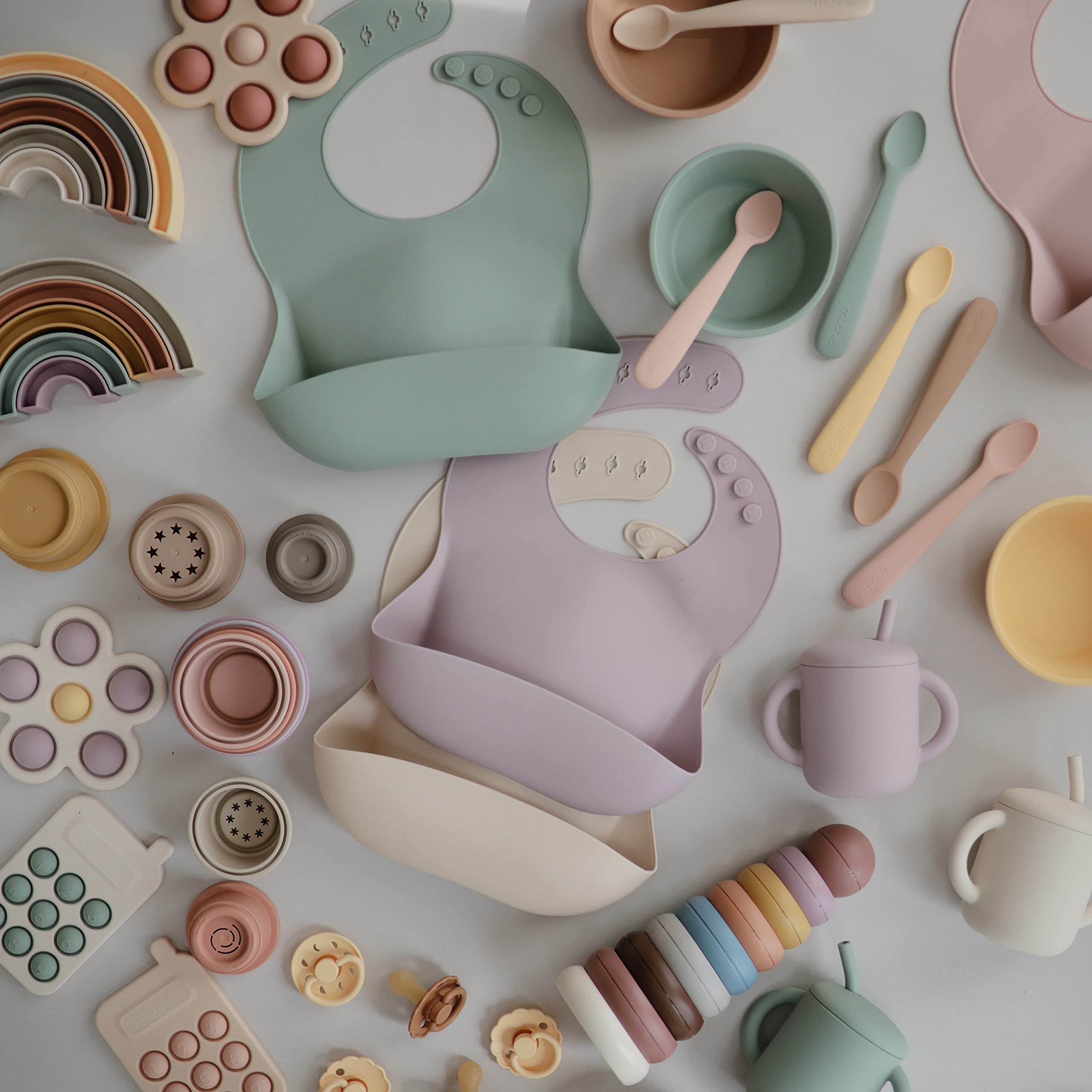 mushie Silicone Baby Bib | Adjustable Fit Waterproof Bibs (Whales)