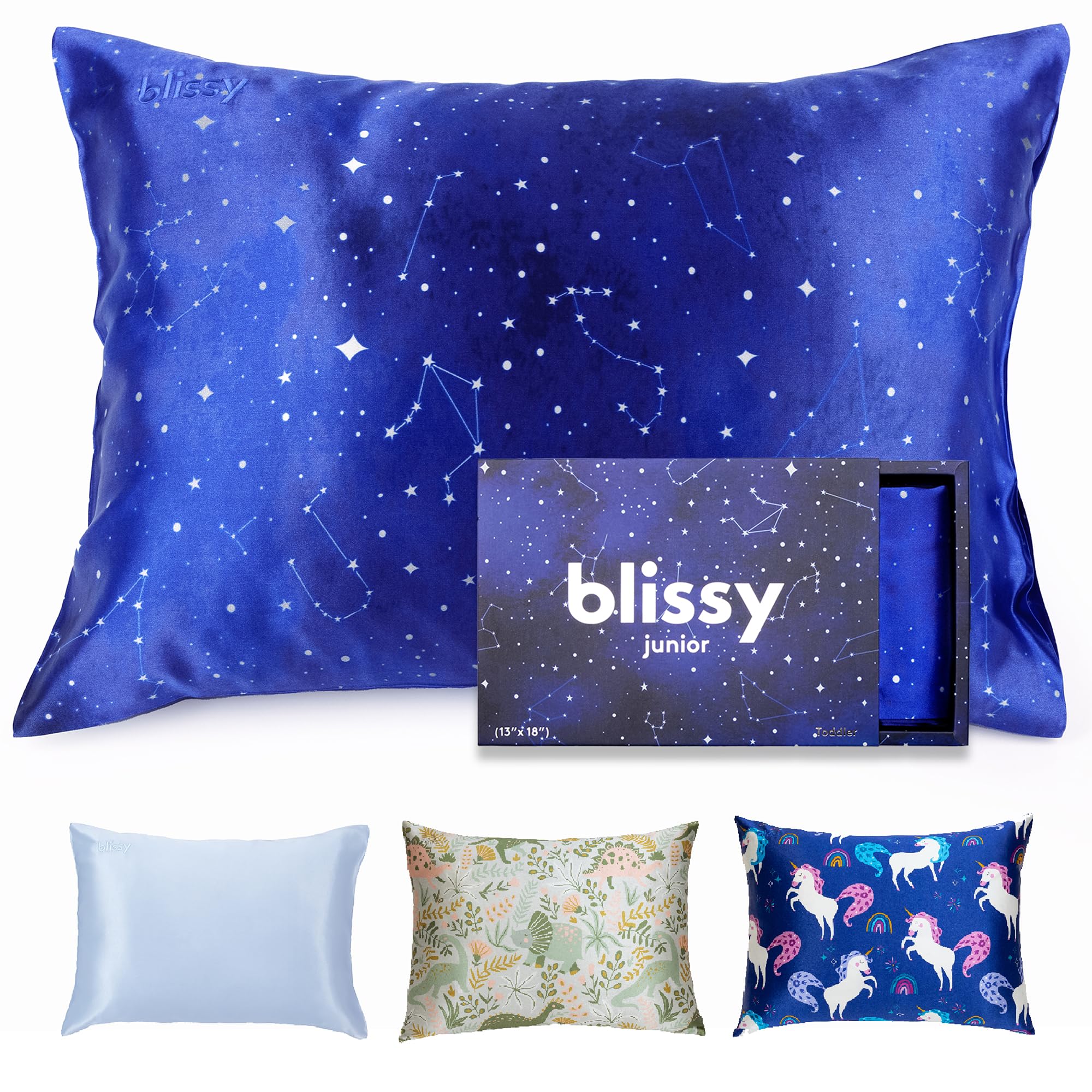 Blissy Toddler Silk Pillowcase - 100% Pure Mulberry Silk - 22 Momme 6A High-Grade Fibers - Soft and Gentle Silk Pillowcase for Kids Hair and Skin (Toddler 13 x 18 in, Baby Blue)