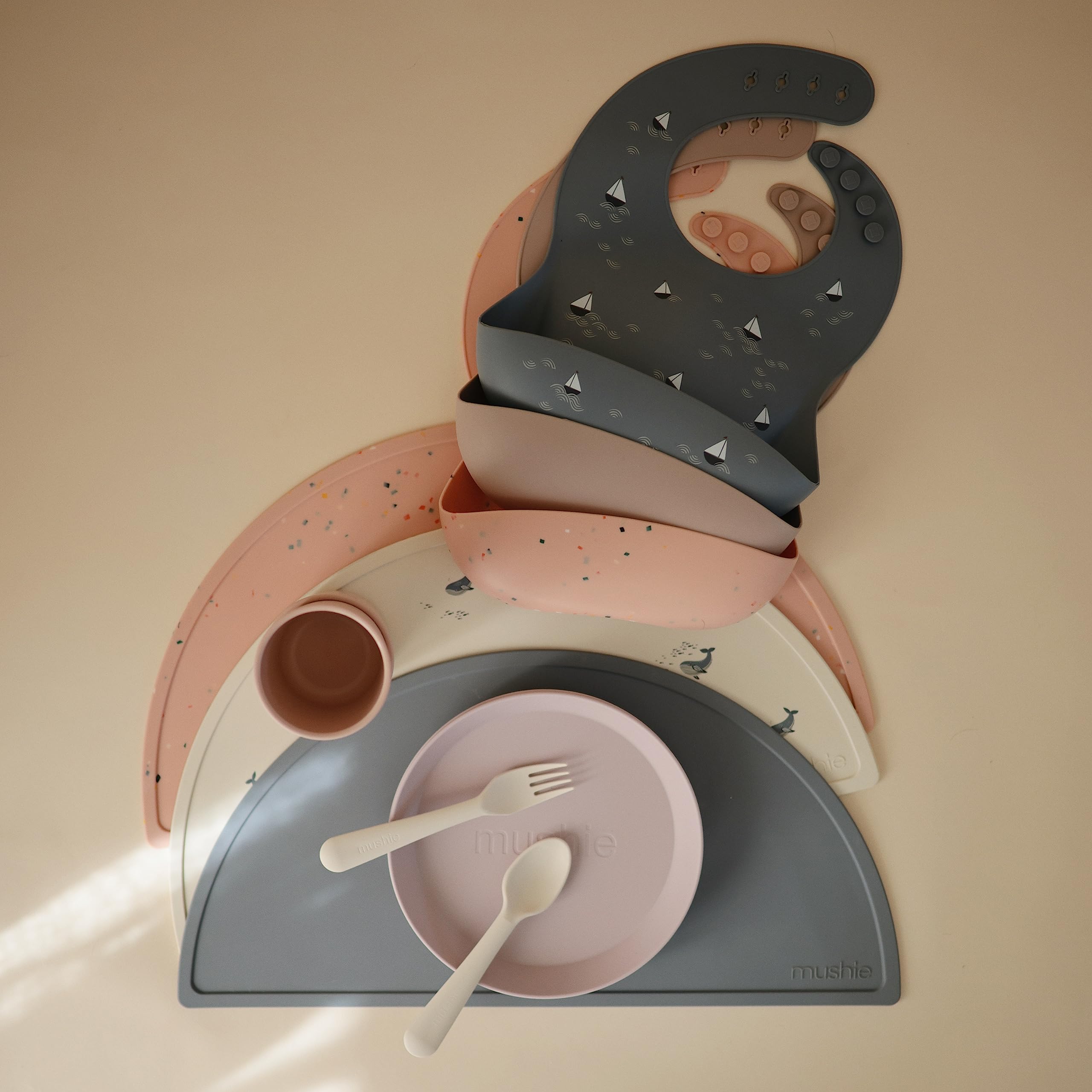 mushie Silicone Baby Bib | Adjustable Fit Waterproof Bibs (Whales)