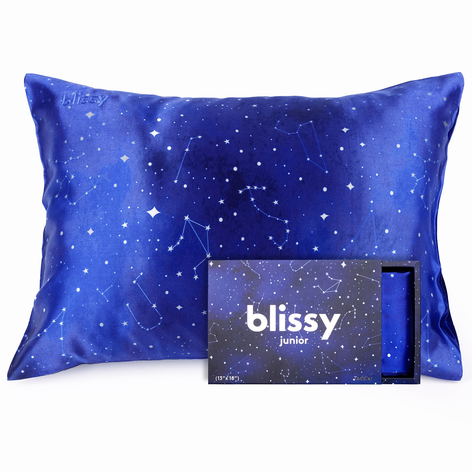 Blissy Toddler Silk Pillowcase - 100% Pure Mulberry Silk - 22 Momme 6A High-Grade Fibers - Soft and Gentle Silk Pillowcase for Kids Hair and Skin (Toddler 13 x 18 in, Baby Blue)