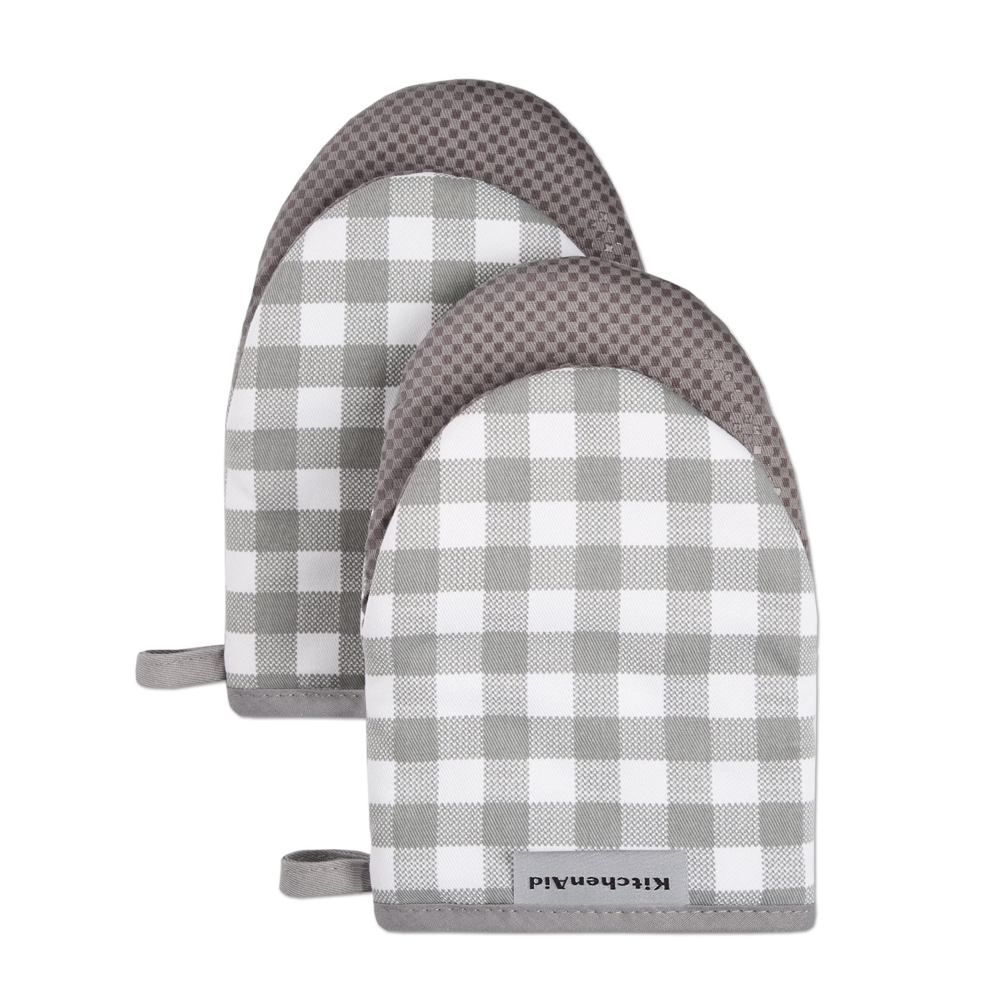 KitchenAid Gingham Mini Oven Mitt 2-Pack Set, Milkshake Tan, 5.5"x8"