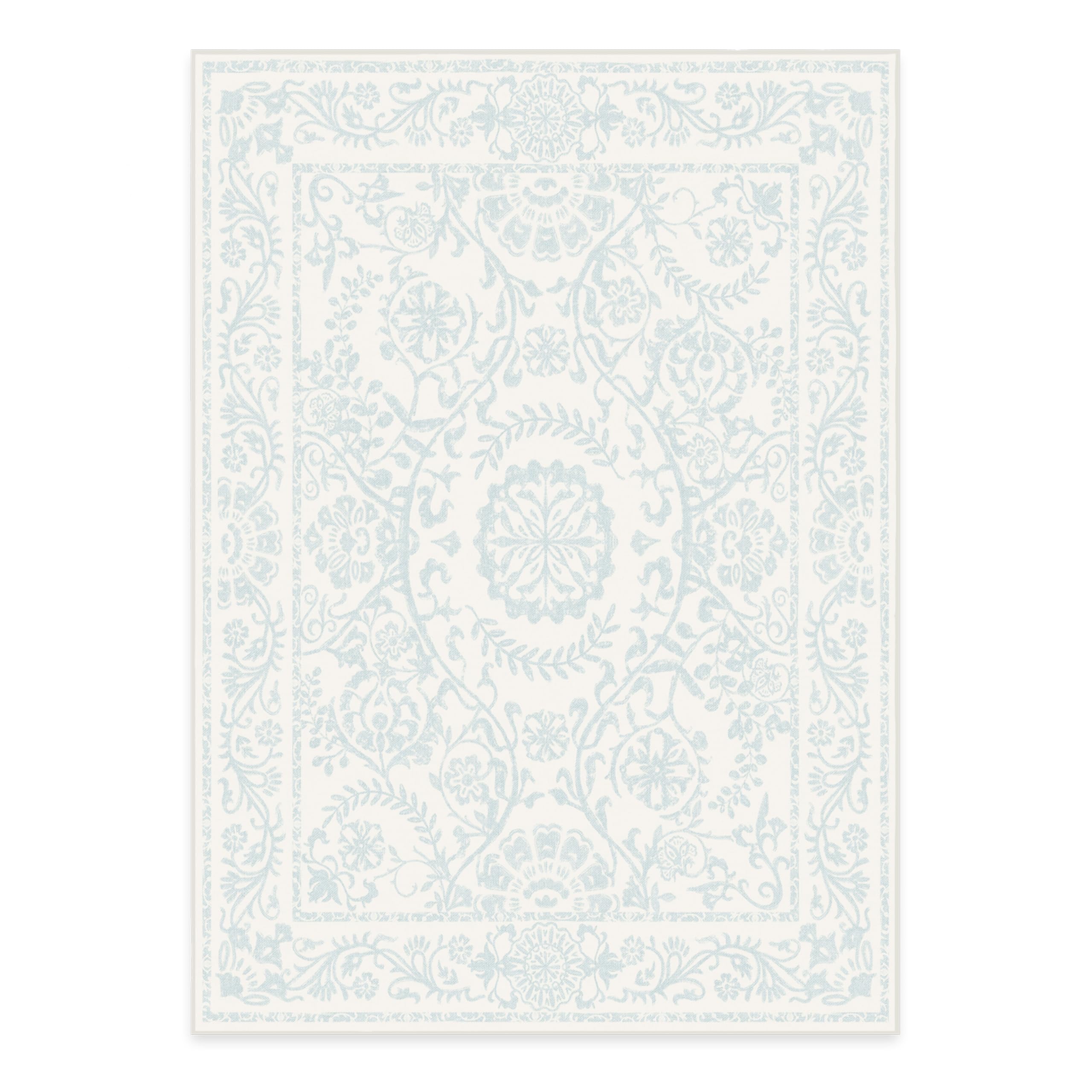 RUGGABLE Washable 2x3 Area Rug, Delphina Delft Blue, Premium Vintage Rugs for Living Room, Bedroom, Kitchen, Office, Classroom with Gripper Non Slip Pad