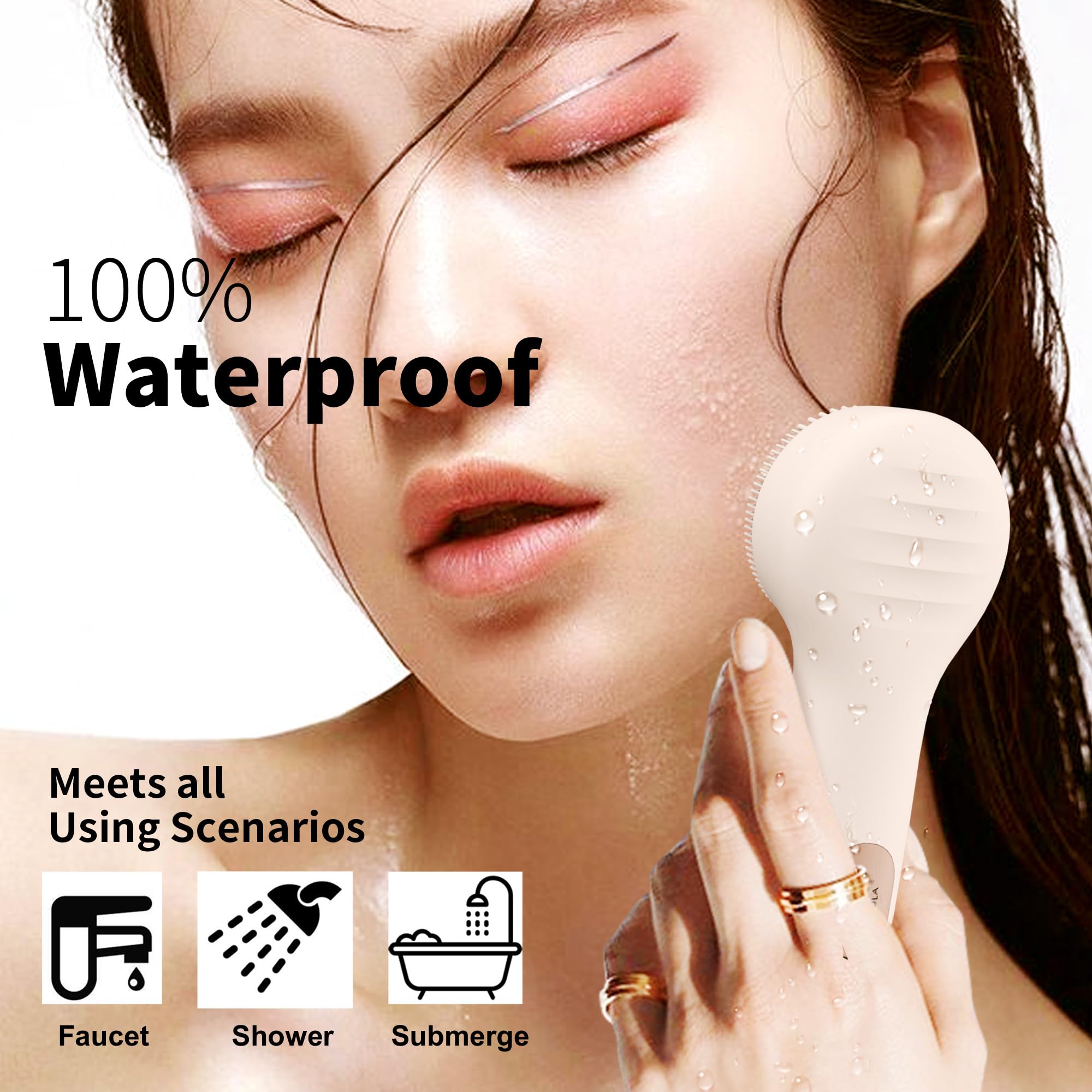 Silicone Face Scrubber, NågraCoola CLIE 2.0 Facial Cleansing Brush, Rechargeable, Waterproof Face Scrub Brush for Cleansing, Exfoliating, Massaging, Electric Facial Exfoliator for Women and Men - Oat