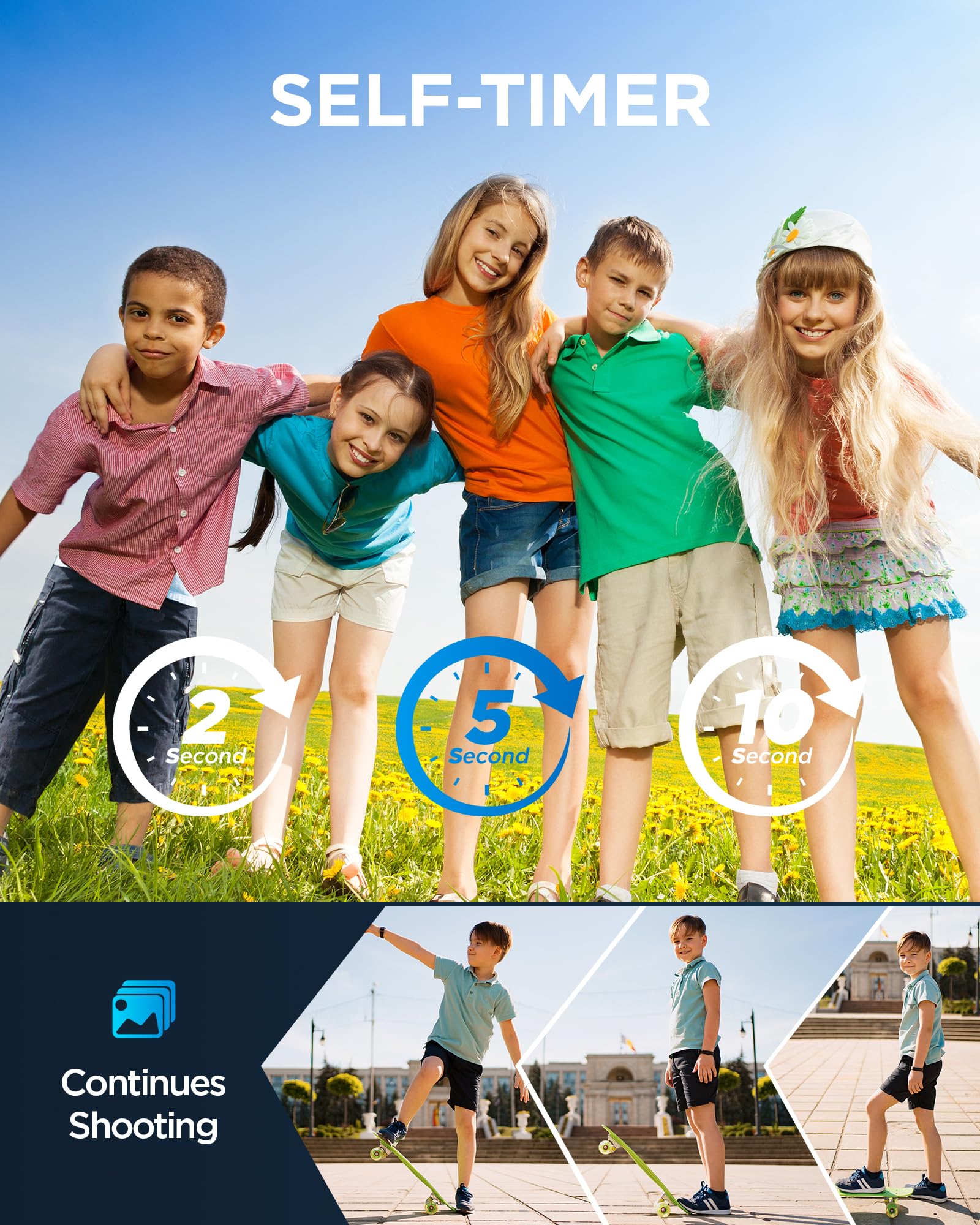 64GB Digital Camera for Kids: 48MP Anti-Shake Camera Photography Vlogging Camera for YouTube 16X Digital Zoom Photo Filtration Continuous Shooting Self-Timer Autofocus Compact Camera