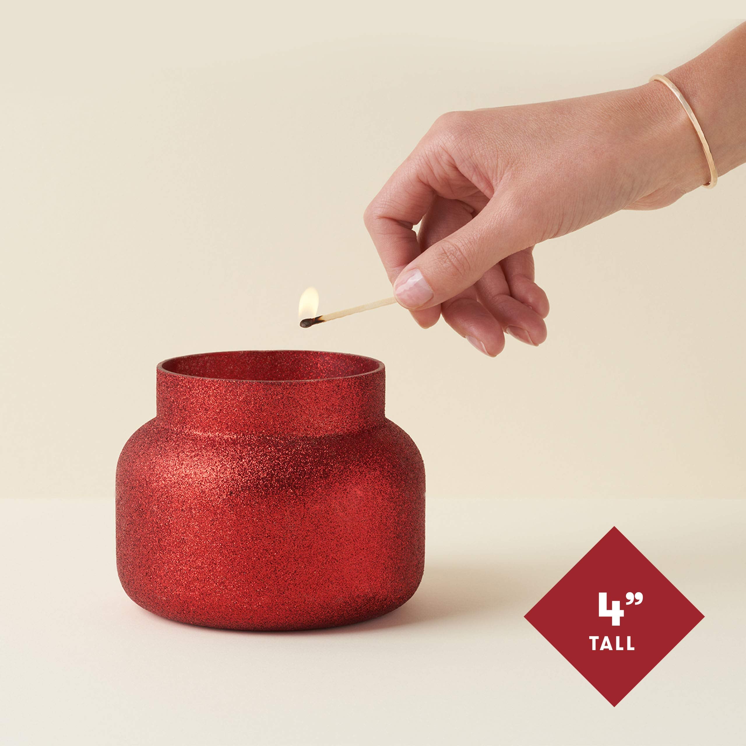 Capri Blue Tinsel & Spice Holiday Candle - Signature Glam Jar Candle - Juniper Berry, Cinnamon & Vanilla Scented Candles - Soy Wax Blend - Christmas Decor - Maroon Glitter Candle Holder (19 oz)