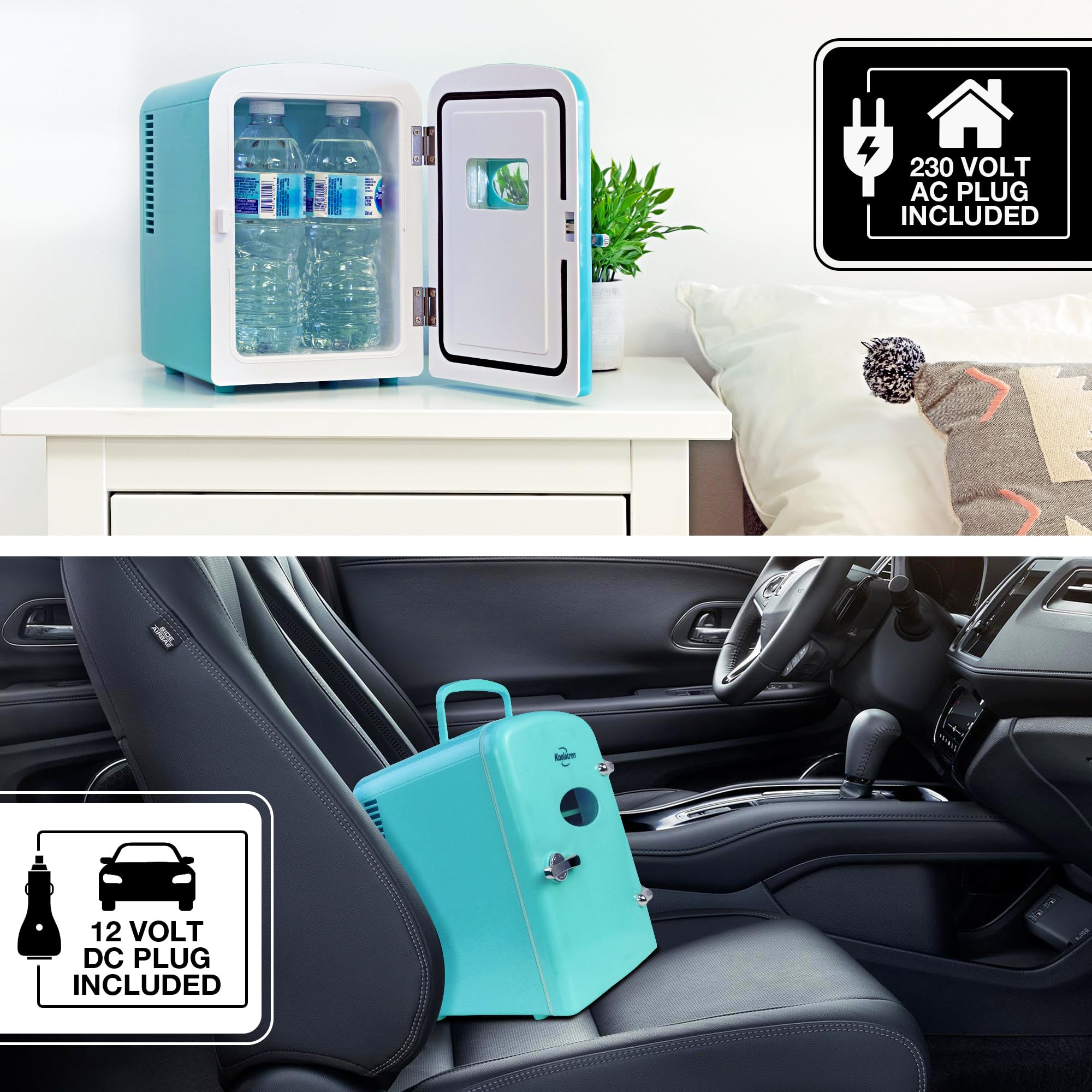 Koolatron Retro Mini Portable Fridge, 4L Compact Refrigerator for Skincare, Beauty Serum, Face Mask, Personal Cooler, Includes 12V Car Adapter, Desktop Accessory for Home Office Dorm Travel, Pink