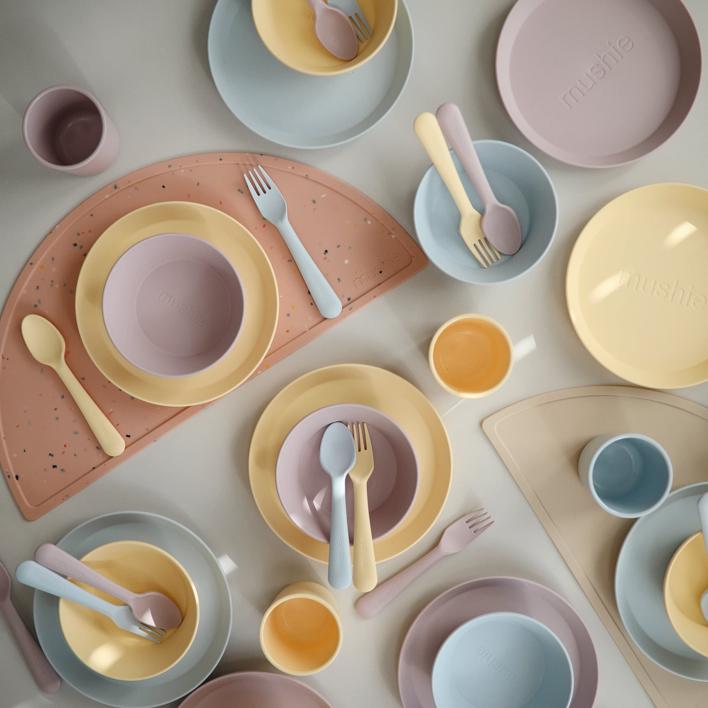 mushie Flatware Fork and Spoon Set for Kids | Made in Denmark (Sage)
