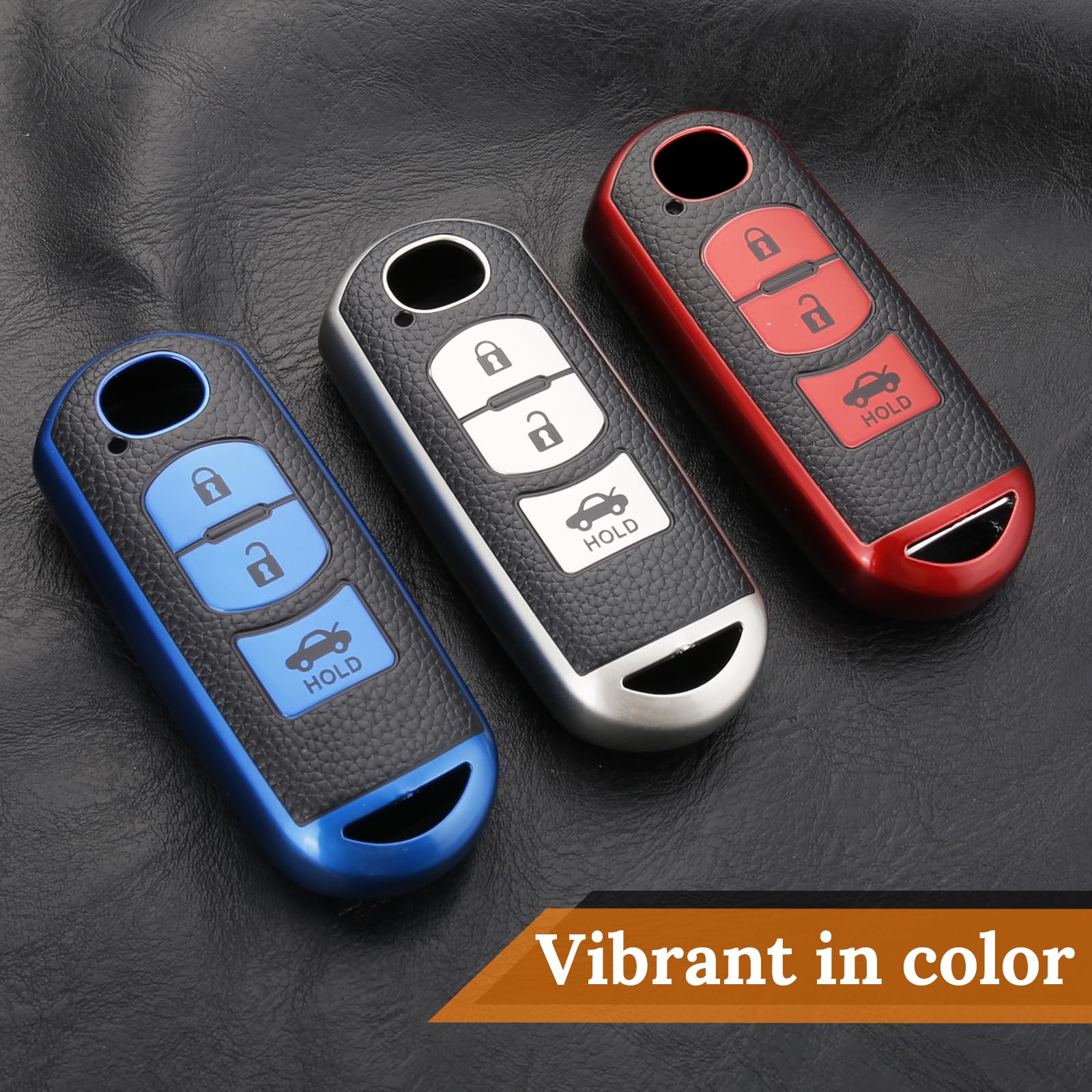 Cadillac Key Fob Cover with Metal Braided Rope Keychain, Upgraded Soft Key Case for 2015-2019 Escalade CTS SRX XT5 ATS STS CT6 (5 Button) (Gold Edge)