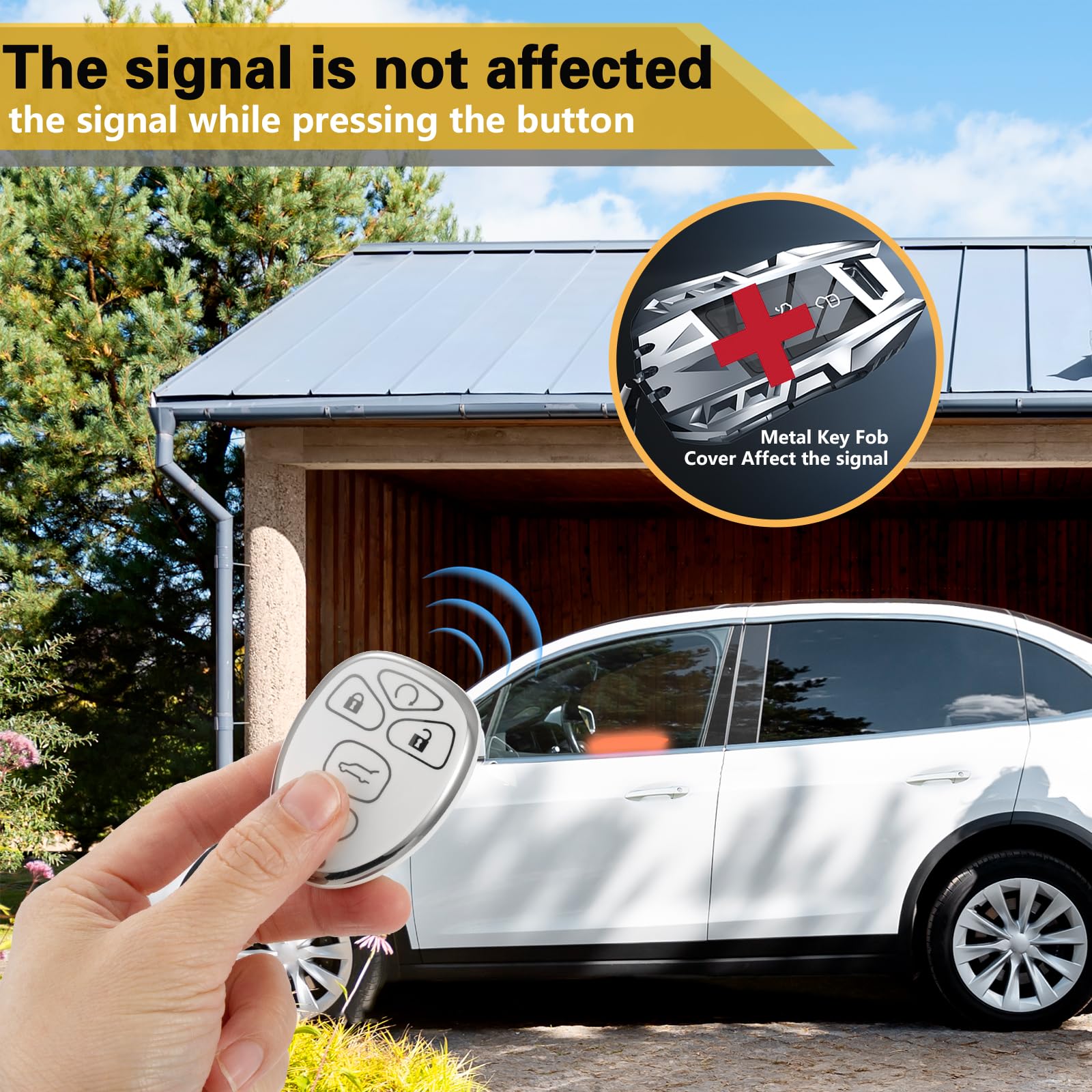 Cadillac Key Fob Cover with Metal Braided Rope Keychain, Upgraded Soft Key Case for 2015-2019 Escalade CTS SRX XT5 ATS STS CT6 (5 Button) (Gold Edge)