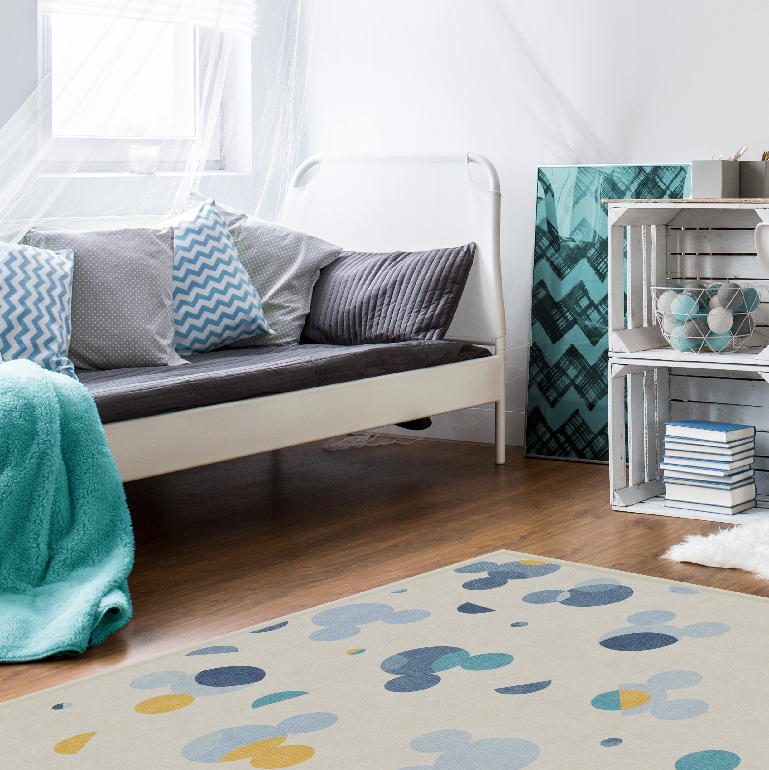 RUGGABLE Disney Classic Minnie Mouse Washable Rug - Perfect Area Rug for Nursery Playroom Kids Room - Pet & Child Friendly - Stain & Water Resistant - Trellis Pink 5&