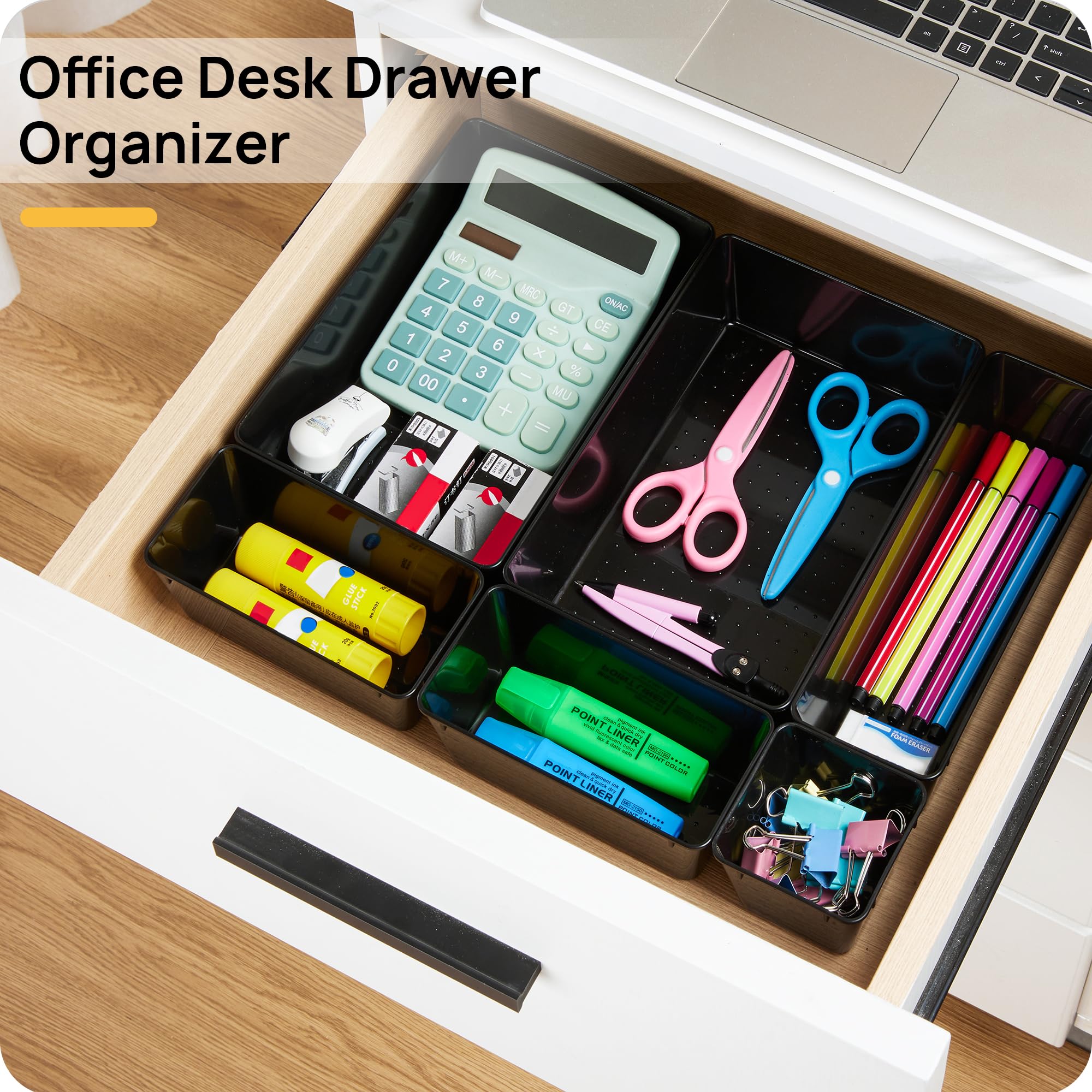 Vtopmart 25 PCS Clear Plastic Drawer Organizers Set, 4-Size Versatile Bathroom and Vanity Drawer Organizer Trays, Storage Bins for Makeup, Bedroom, Kitchen Gadgets Utensils and Office