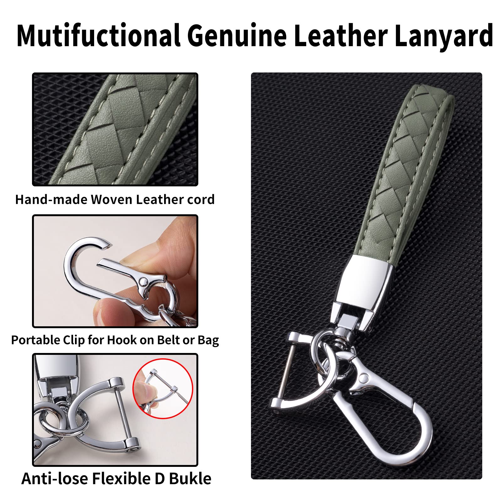 Compatible with VW Volkswagen Key Fob Cover with Leather Lanyard, Car Key Case Shell Protection for Volkswagen Tiguan Atlas Jetta Passat Golf Alltrack Smart Remote Control,Green