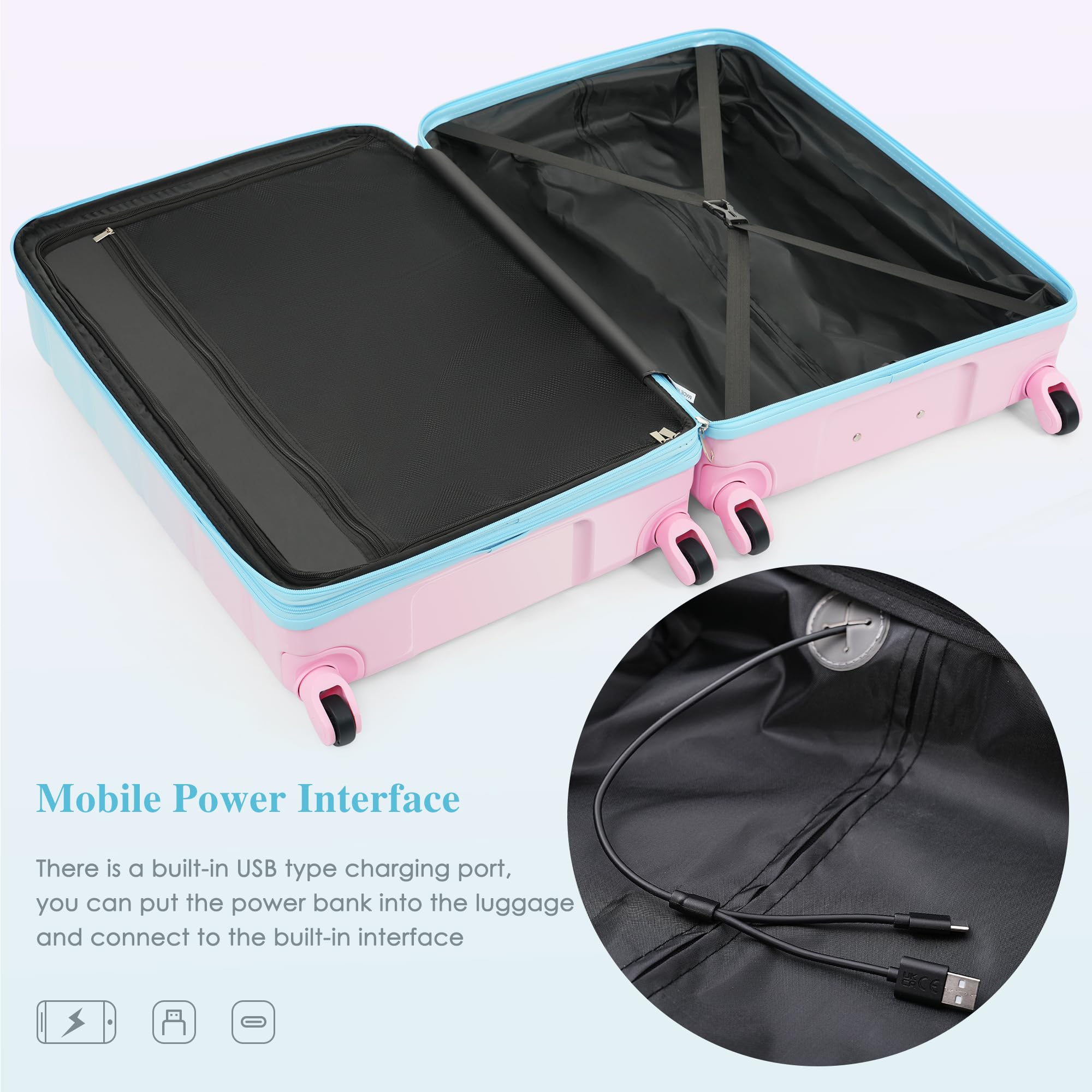 Merax 3 Pcs ABS Hardside Luggage Sets TSA Lock Spinner Wheel Suitcases, Pearly White, 20/24/28 Inch