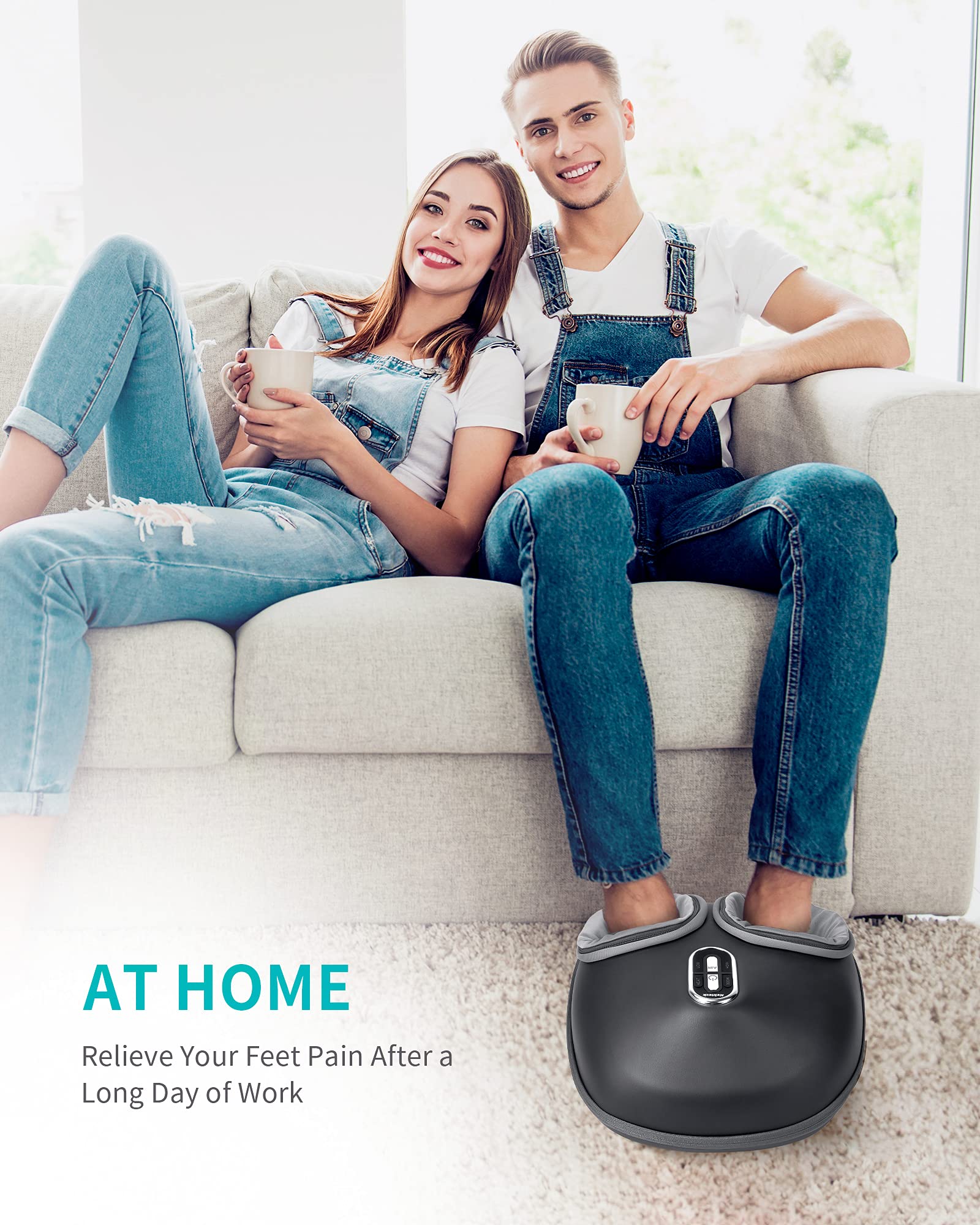 Nekteck Shiatsu Foot Massager Machine with Soothing Heat, Deep Kneading Therapy, Air Compression, Improve Blood Circulation and Foot Wellness,Relax for Home or Office Use(Beige)