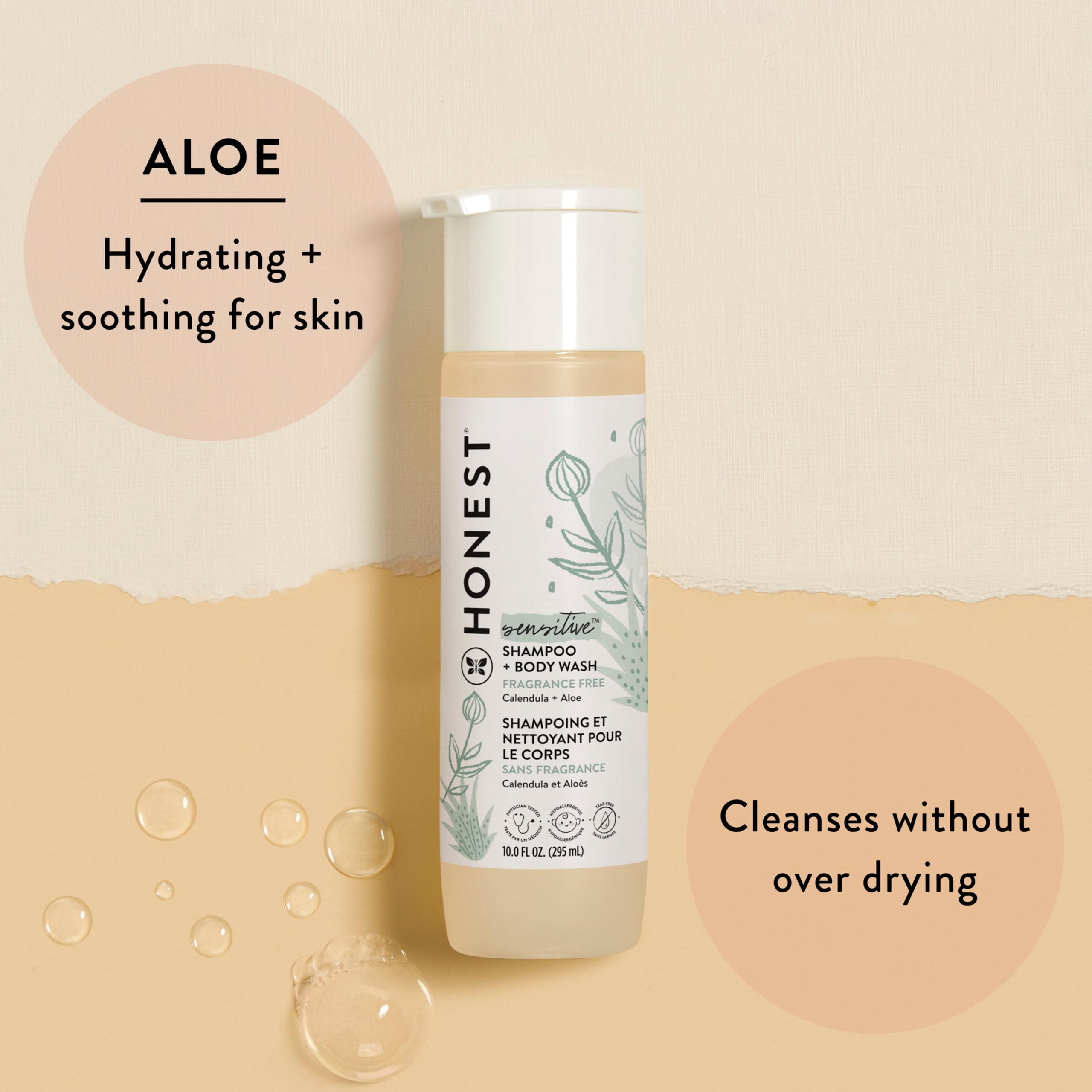 The Honest Company 2-in-1 Cleansing Shampoo + Body Wash | Gentle for Baby | Naturally Derived, Tear-free, Hypoallergenic | Fragrance Free Sensitive, 10 fl oz