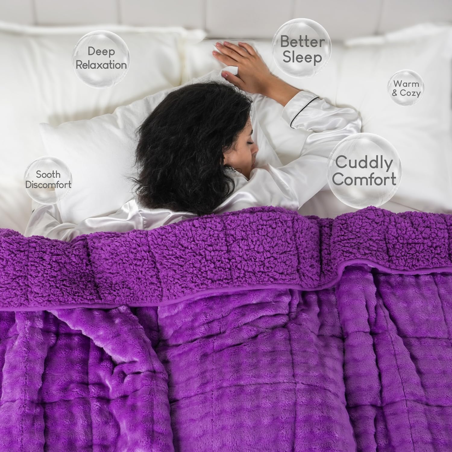 Cottonblue Weighted Blanket 15lbs Bubble Faux Fur Plush Sherpa Weighted Blankets for Adults, Fits Queen Size Bed, Cute Fuzzy Warm Heavy Blanket for Calm and Better Sleep, 60"x80", Cream White