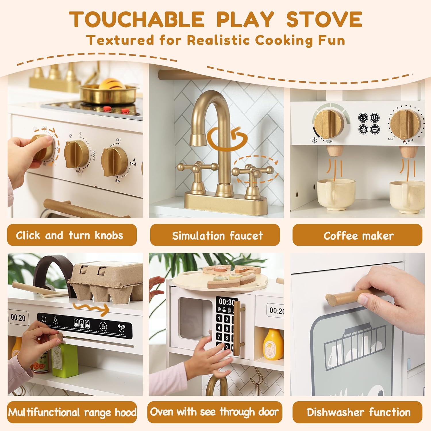 Interactive Wooden Play Kitchen Set for Kids: Realistic Features with Extended Storage and 15 pcs Kitchen Accessories, Ideal Pretend Playset Gift for Toddlers and Children Ages 3+