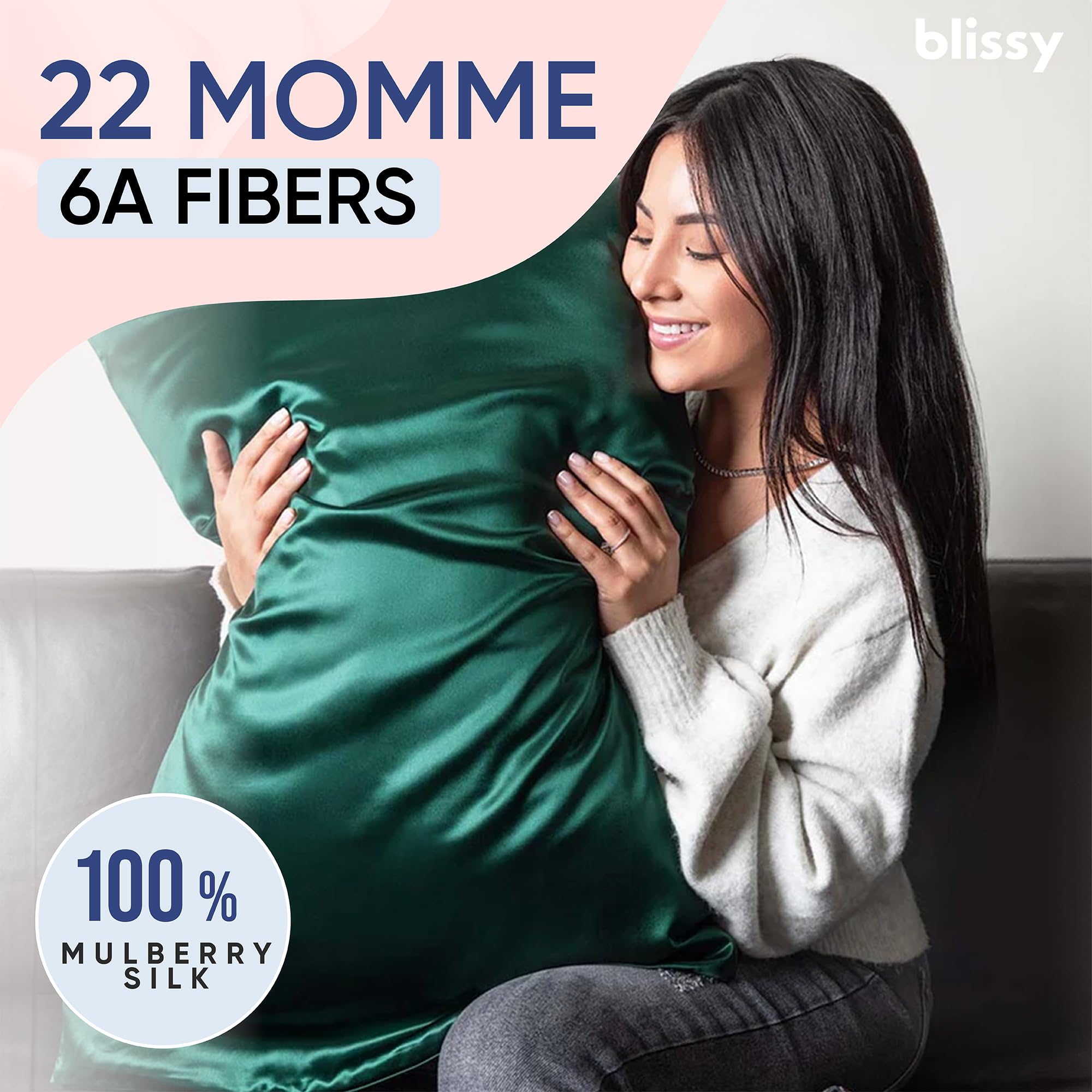 Blissy Silk Pillowcase - 100% Pure Mulberry Silk - 22 Momme 6A High-Grade Fibers - Silk Pillow Cover for Hair & Skin - Regular, Queen & King with Hidden Zipper (Standard,Blissy White)