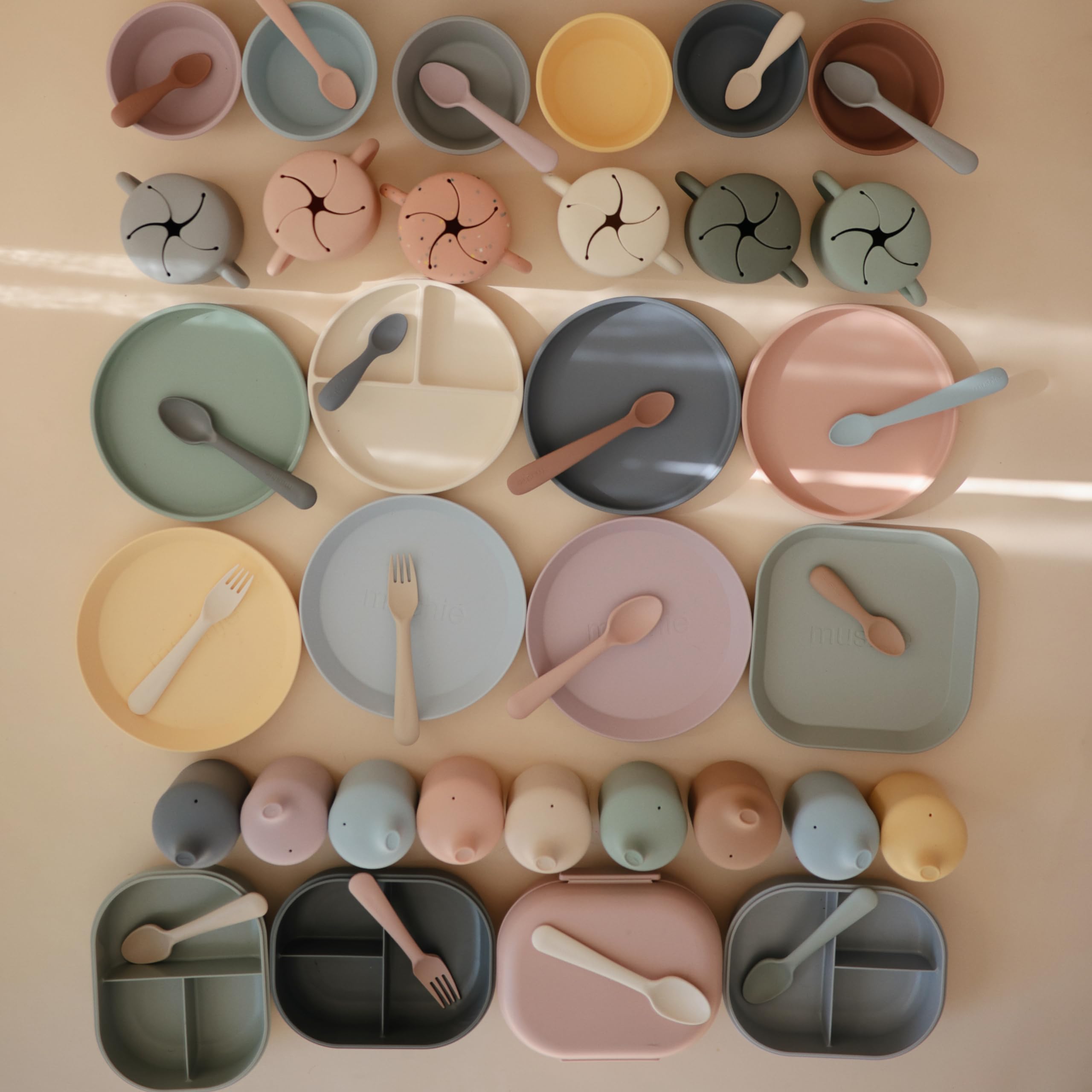 mushie Flatware Fork and Spoon Set for Kids | Made in Denmark (Sage)