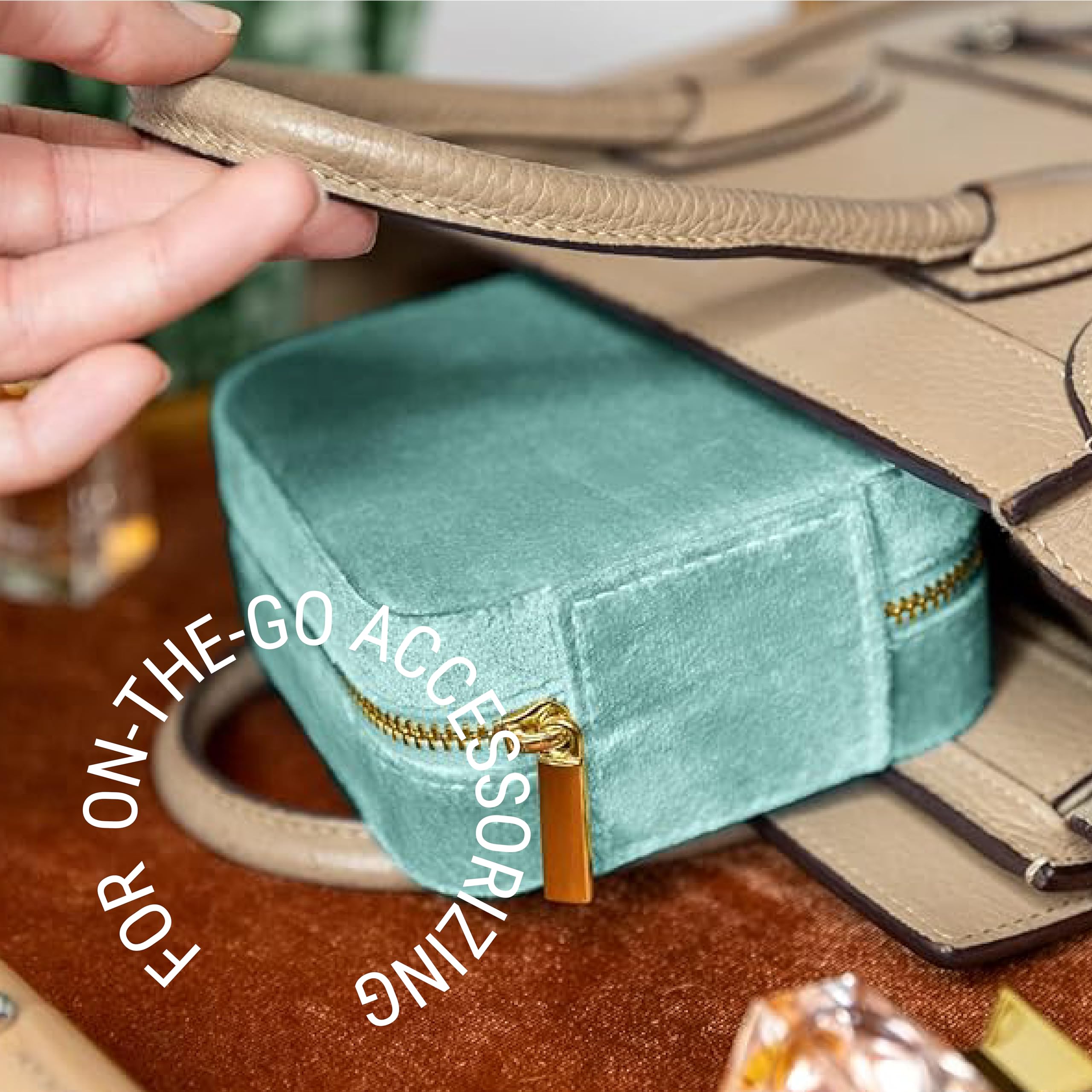 Benevolence LA Plush Velvet Travel Jewelry Storage Box | Travel Jewelry Case Small Jewelry Box for Women | Jewelry Travel Organizer | Earring Organizer with Mirror - Dusty Pink