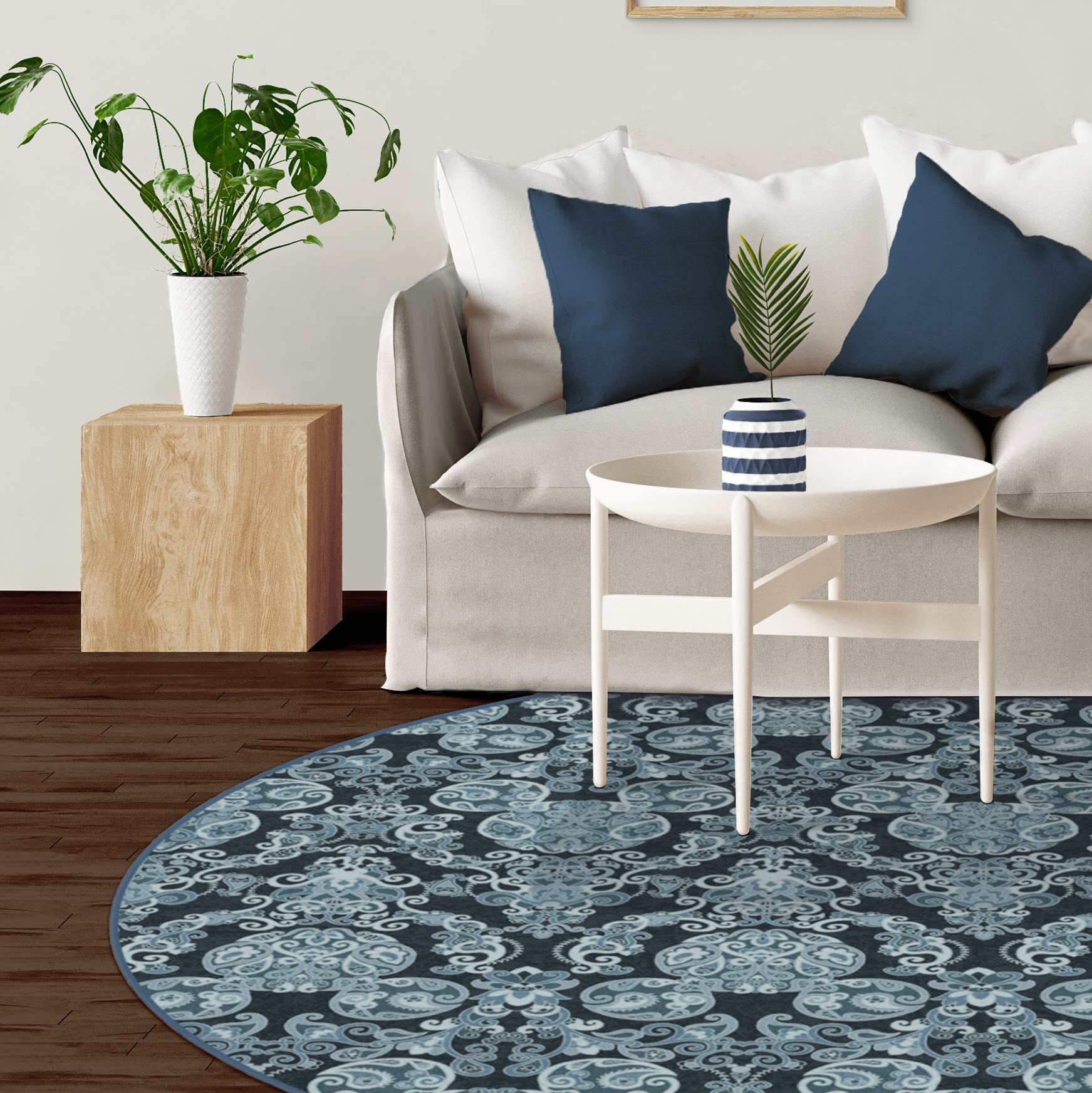 RUGGABLE Disney Traditional Mickey Mouse Washable Rug - Perfect Area Rug for Nursery Playroom Kids Room - Pet & Child Friendly - Stain & Water Resistant - Damask Grey 3&