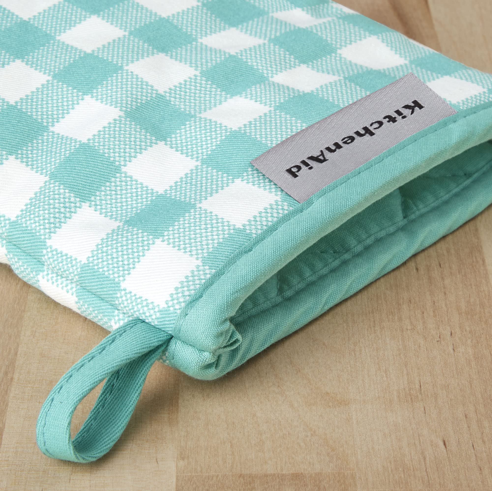 KitchenAid Gingham Mini Oven Mitt 2-Pack Set, Milkshake Tan, 5.5"x8"