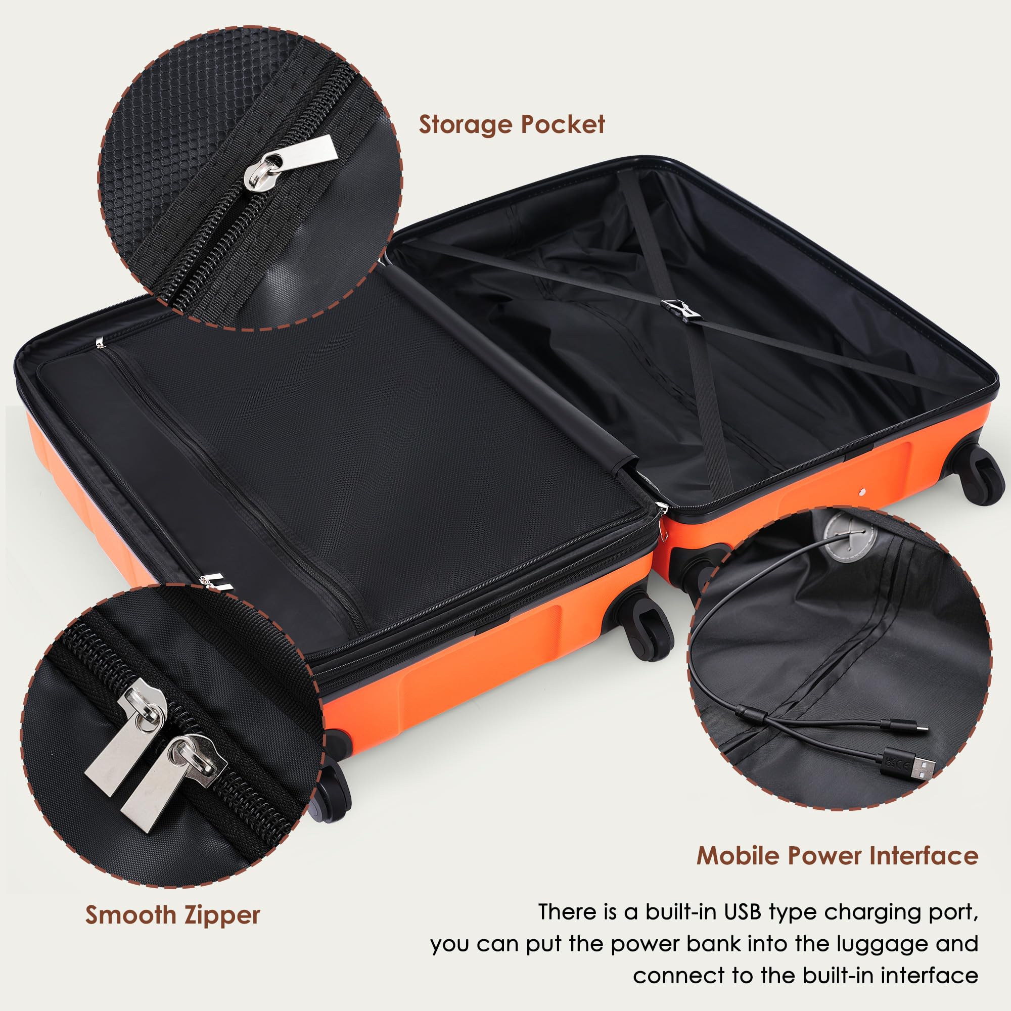 Merax 3 Pcs ABS Hardside Luggage Sets TSA Lock Spinner Wheel Suitcases, Pearly White, 20/24/28 Inch