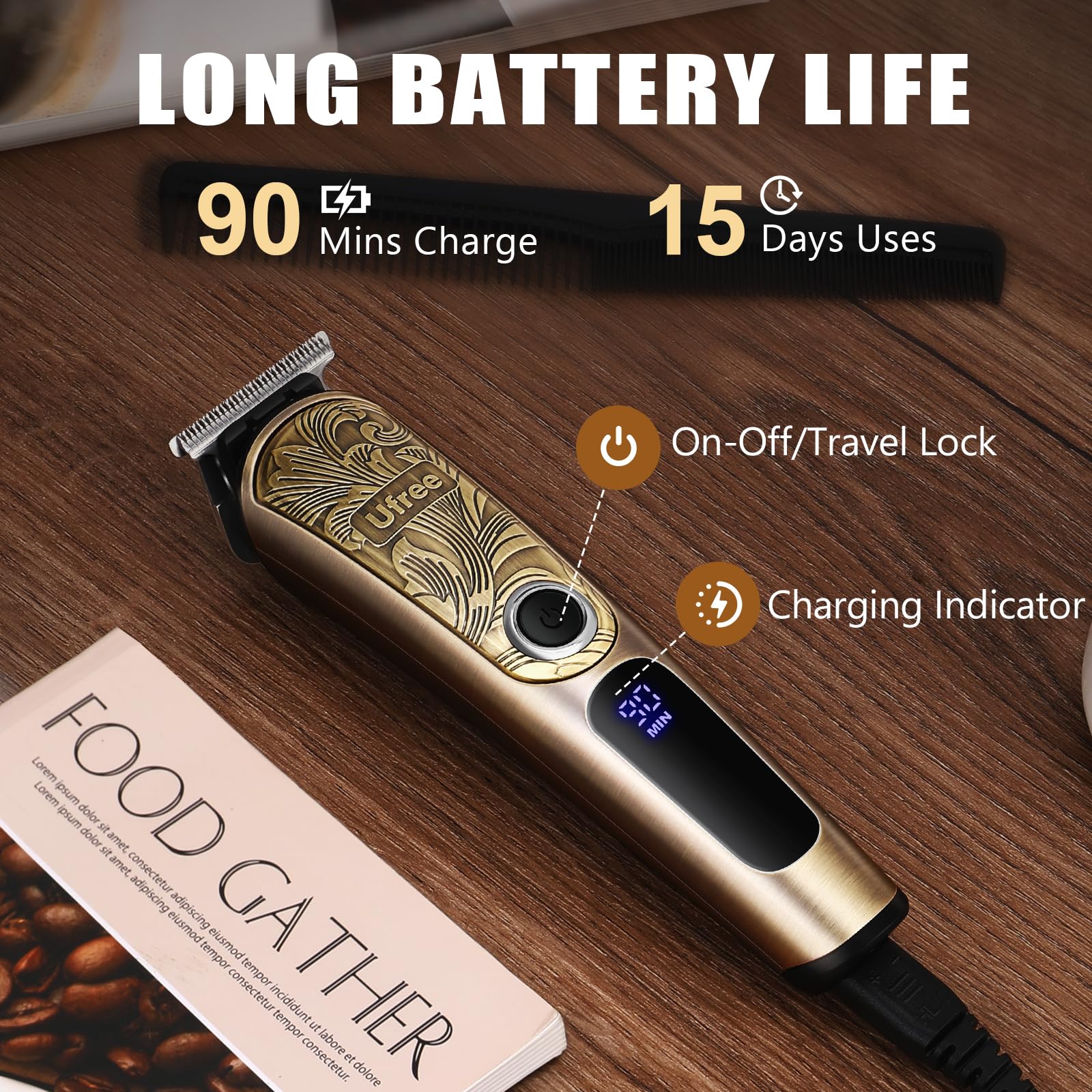 Ufree Beard Trimmer for Men, Waterproof Electric Razor for Nose, Body, Face and Mustache, Cordless Hair Clippers Shavers for Men Grooming Kit, Gifts for Men Husband Father