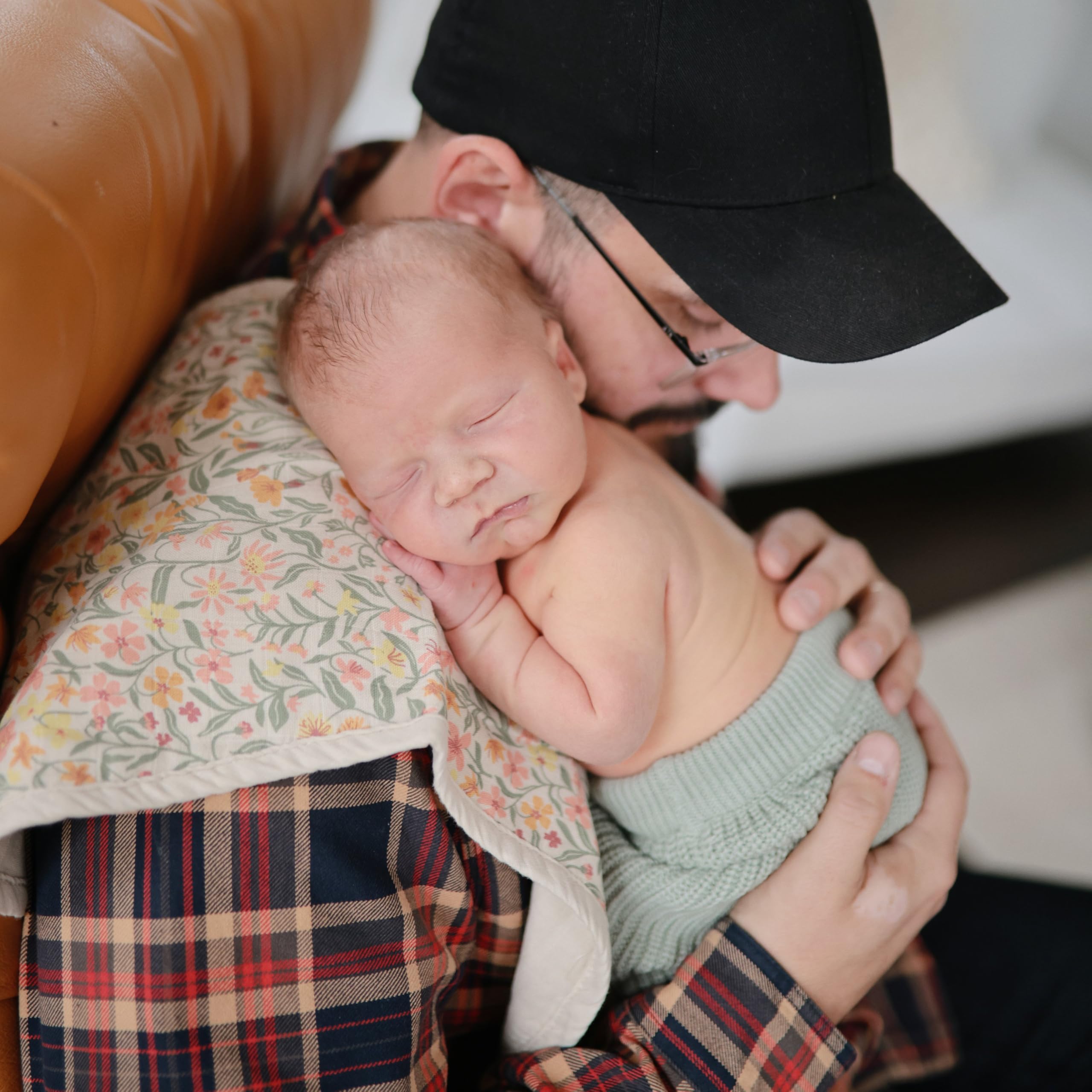 mushie Muslin Baby Burp Cloths | 100% Organic Cotton, Set of 2 (Olive Check/Natural Check)