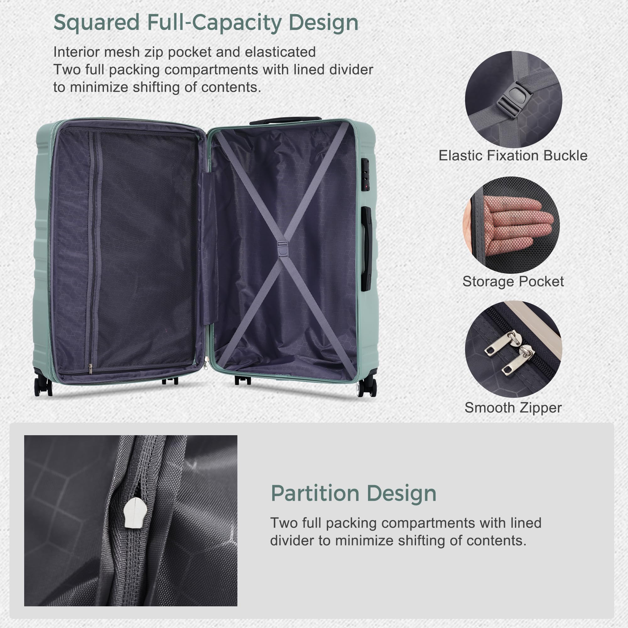 Merax 3 Pcs ABS Hardside Luggage Sets TSA Lock Spinner Wheel Suitcases, Pearly White, 20/24/28 Inch