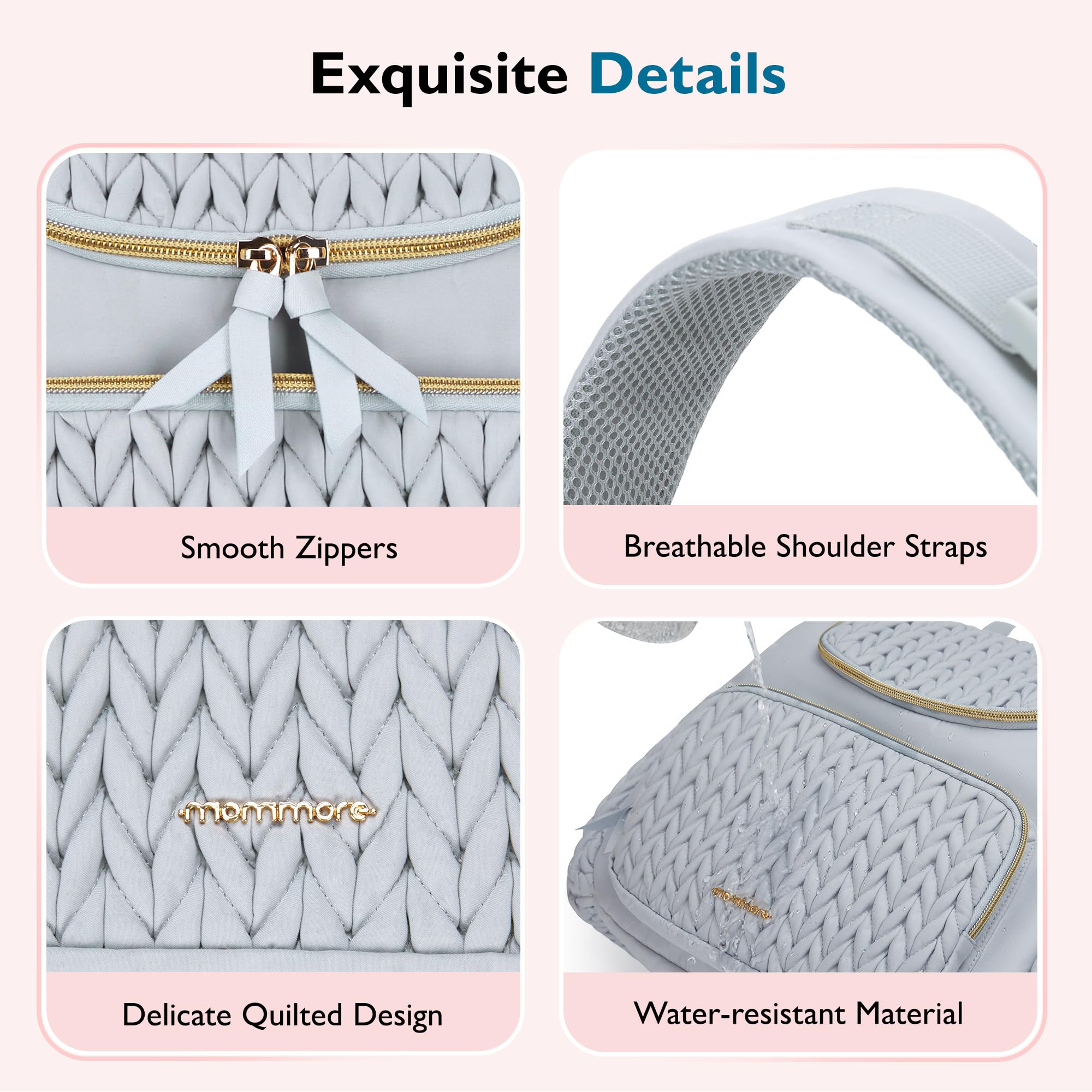 mommore Diaper Bag Small Diaper Backpack Stylish Baby Backpacks Travel Mini Maternity Bags with Insulated Pockets, Changing Pad, Stroller Straps