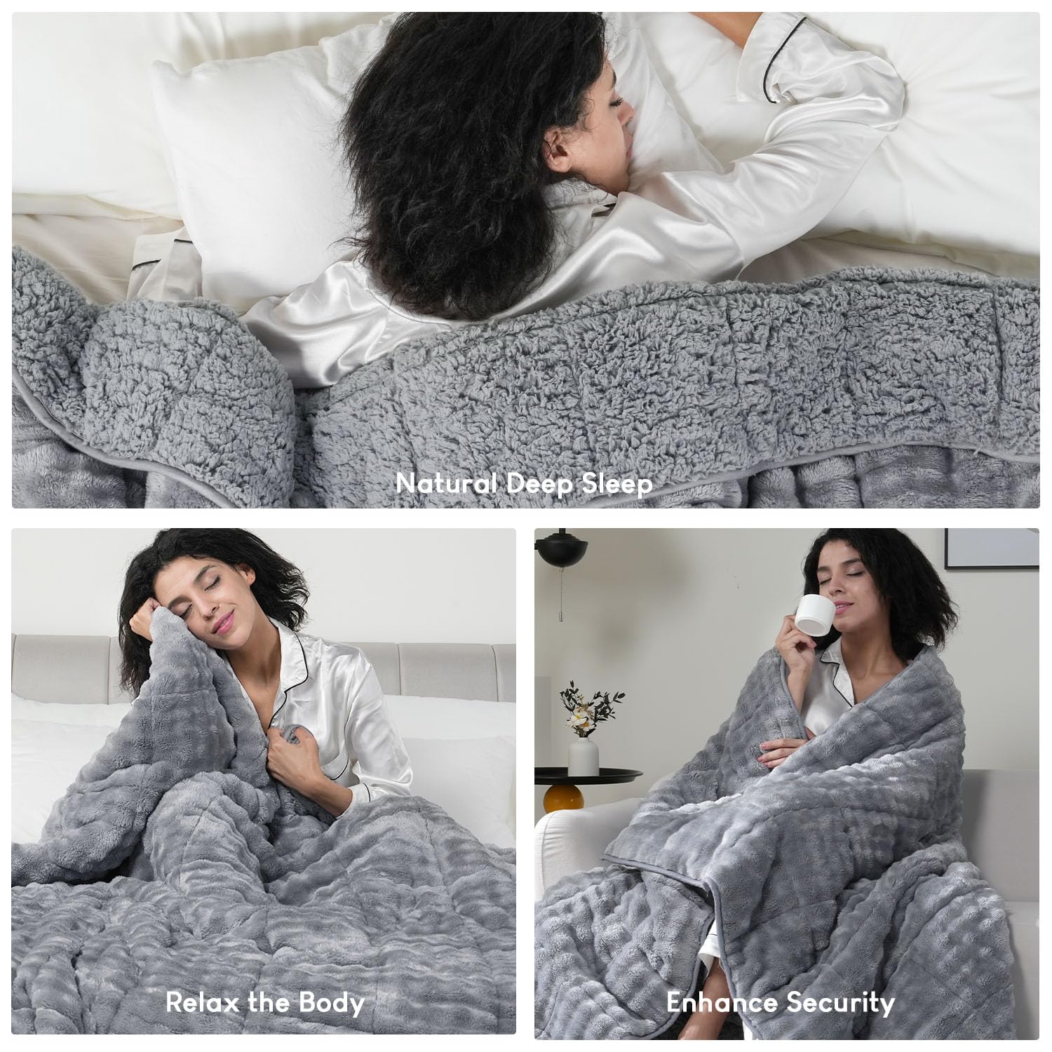 Cottonblue Weighted Blanket 15lbs Bubble Faux Fur Plush Sherpa Weighted Blankets for Adults, Fits Queen Size Bed, Cute Fuzzy Warm Heavy Blanket for Calm and Better Sleep, 60"x80", Cream White