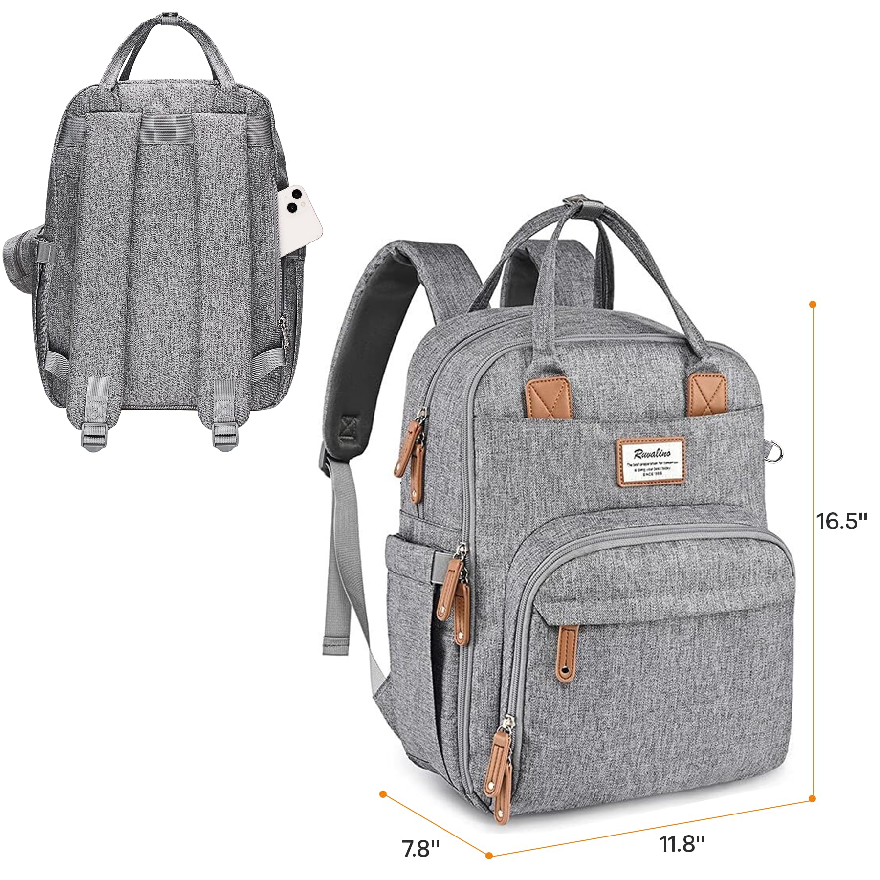 RUVALINO Diaper Bag Backpack, Multifunction Travel Pack Maternity Baby Changing Bags, Large Capacity, Waterproof, Beige