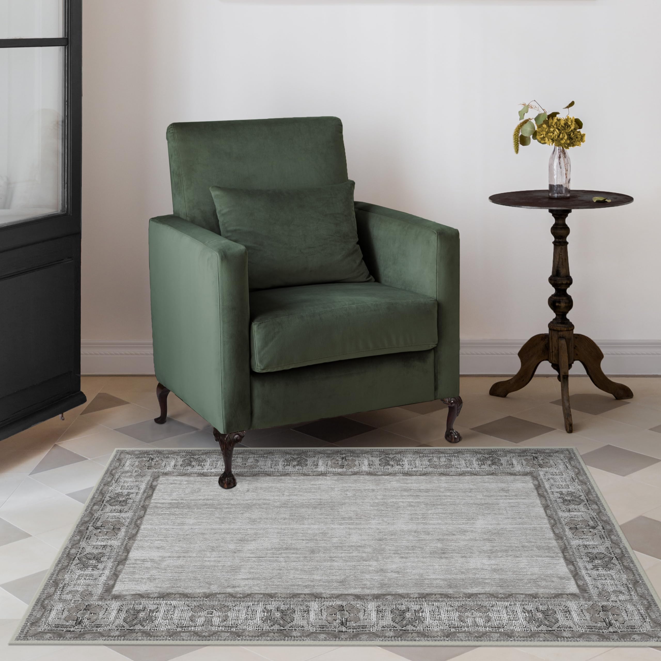 RUGGABLE Zinnia Runner Rug - Perfect Boho Washable Rug for Entryway Hallway Kitchen - Pet & Child Friendly - Stain & Water Resistant - Grey 2.5&