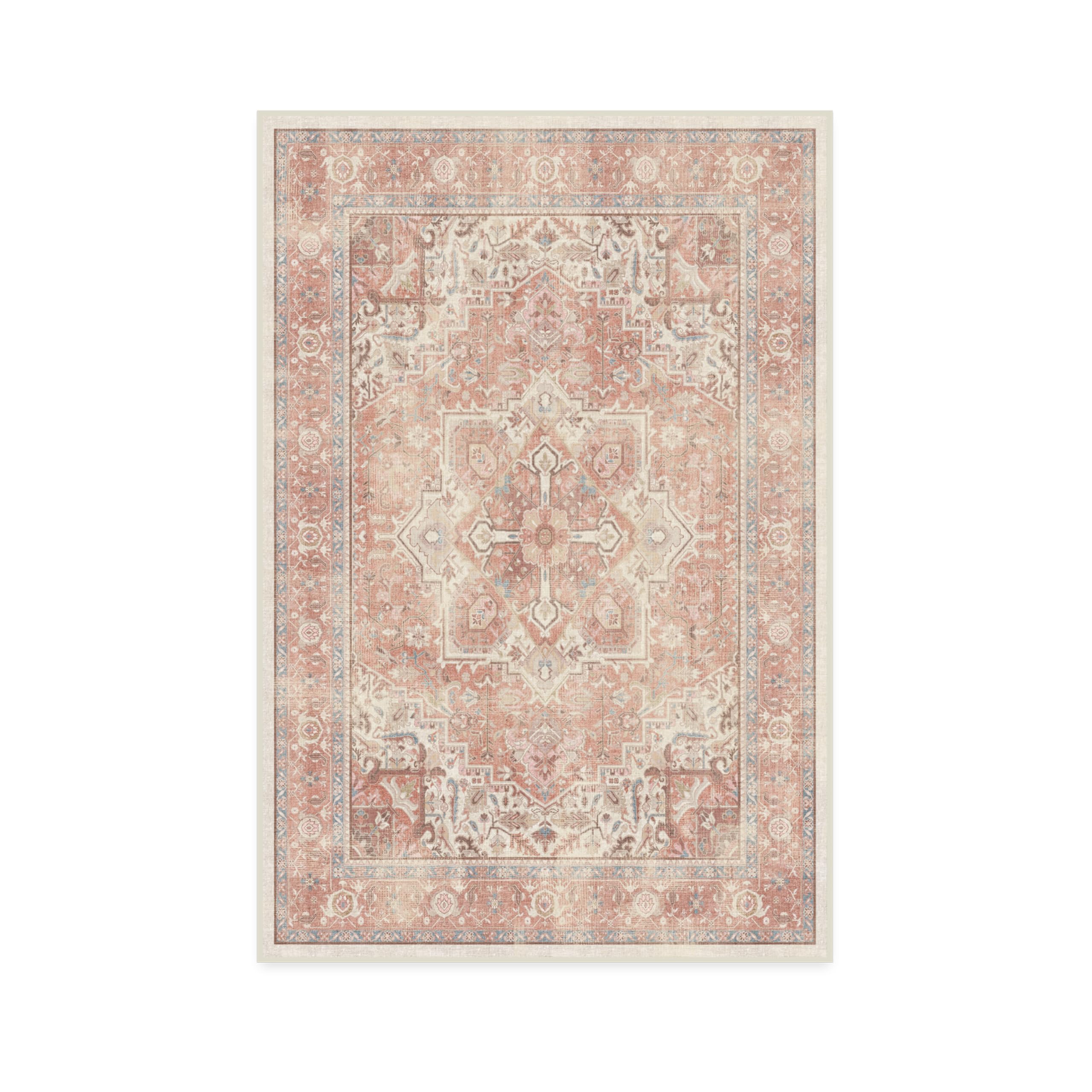 RUGGABLE Kamran Washable Rug - Perfect Vintage Area Rug for Living Room Bedroom Kitchen - Pet & Child Friendly - Stain & Water Resistant - Hazel 5&