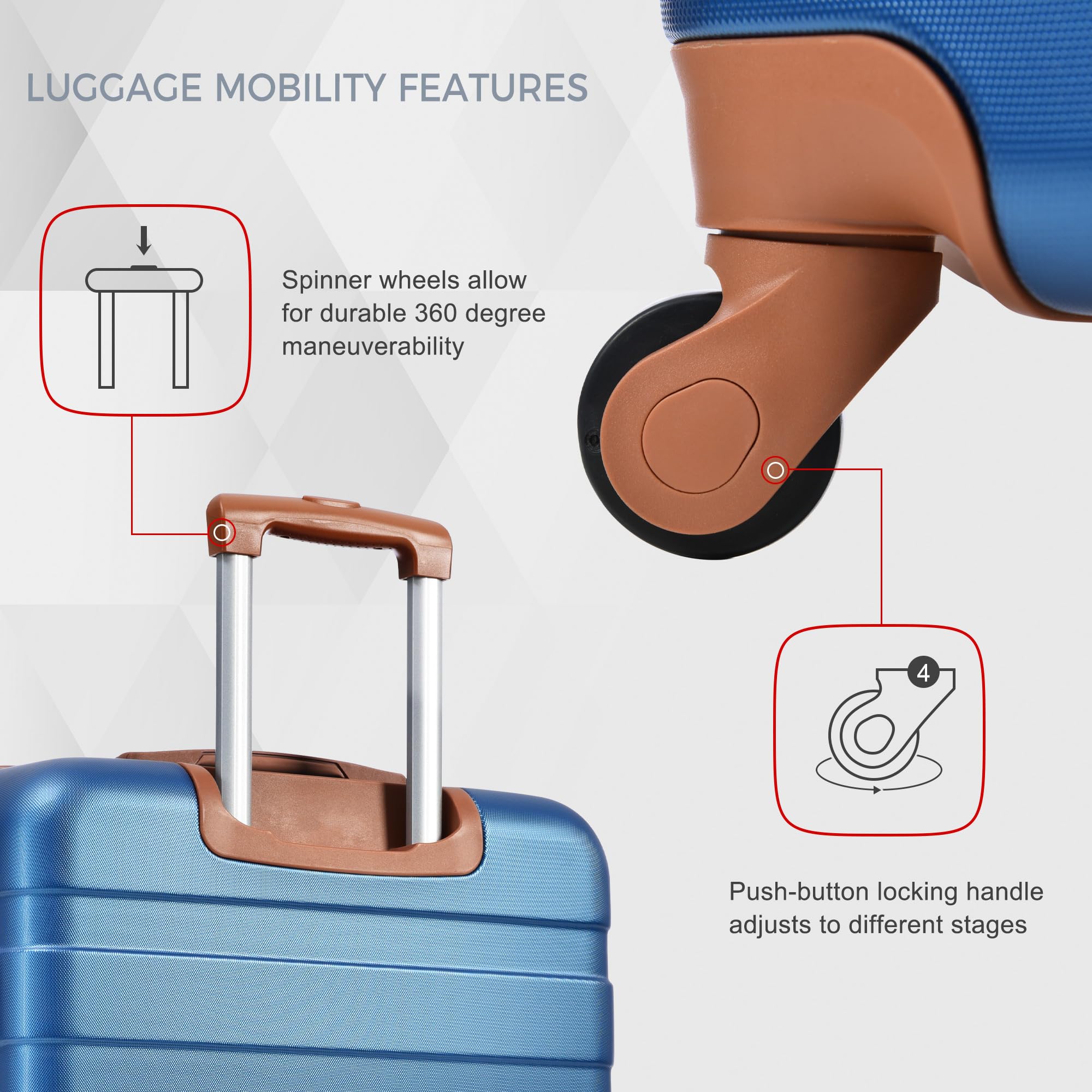 Merax 3 Pcs ABS Hardside Luggage Sets TSA Lock Spinner Wheel Suitcases, Pearly White, 20/24/28 Inch