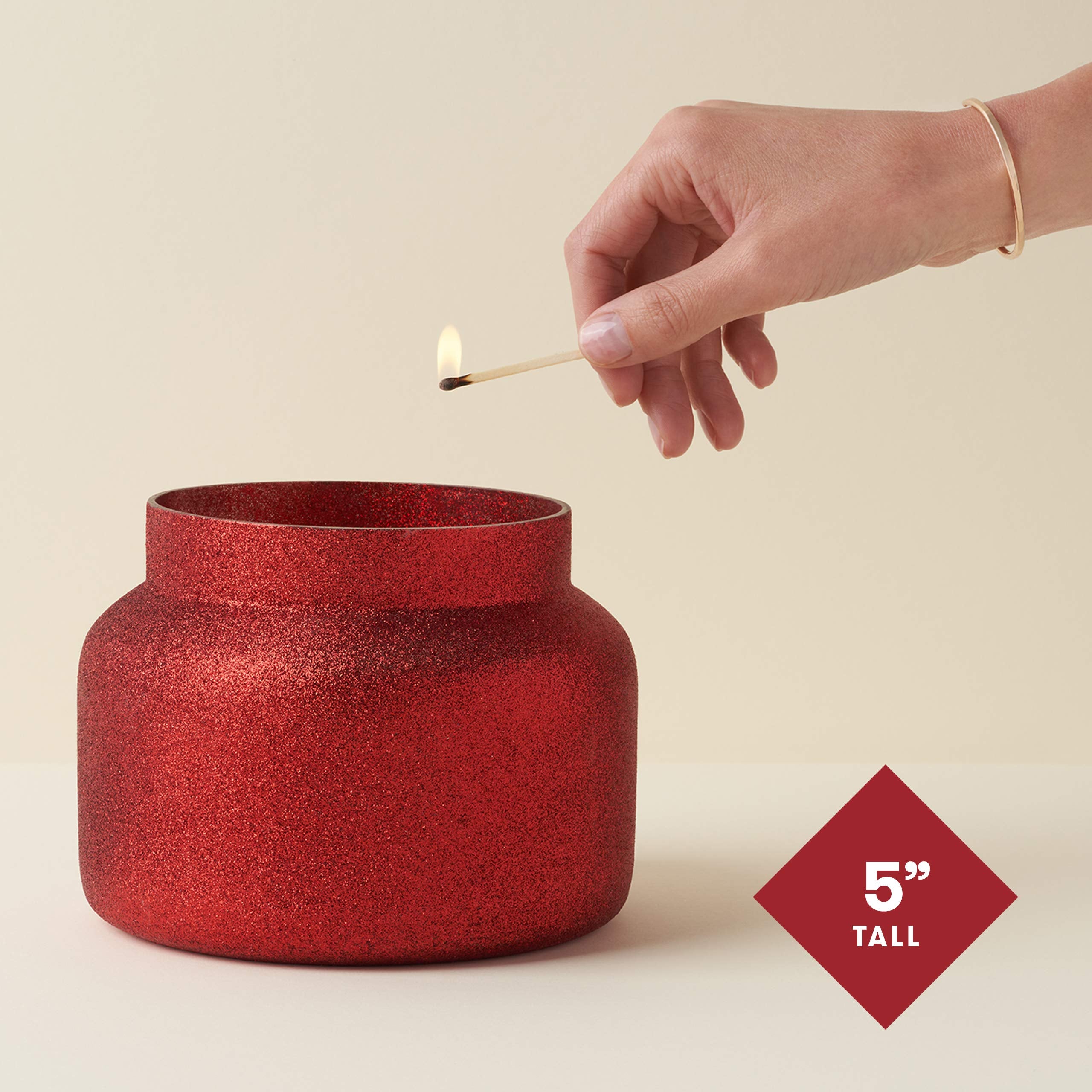 Capri Blue Tinsel & Spice Holiday Candle - Signature Glam Jar Candle - Juniper Berry, Cinnamon & Vanilla Scented Candles - Soy Wax Blend - Christmas Decor - Maroon Glitter Candle Holder (19 oz)