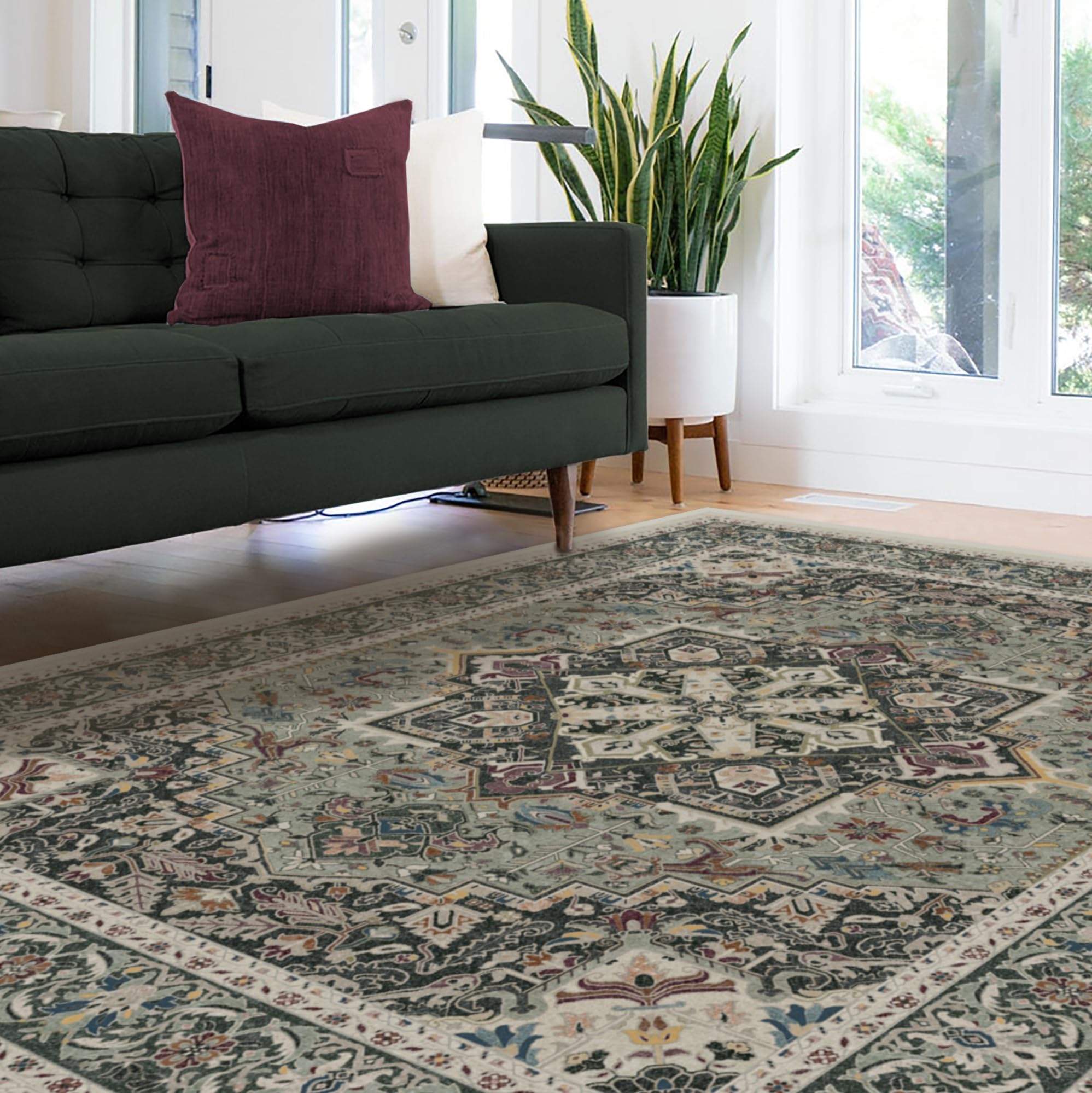 RUGGABLE Hendesi Heriz Washable Rug - Perfect Antique Vintage Area Rug for Living Room Bedroom Kitchen - Pet & Child Friendly - Stain & Water Resistant, Non-Slip - Abalone 2&