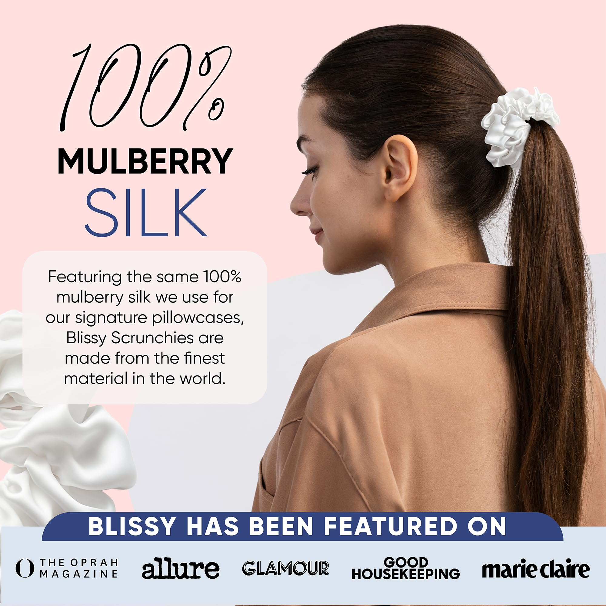 Blissy Silk Scrunchies (3 Pack) - 100% Pure Mulberry Silk - 22 Momme 6A High-Grade Fibers - Silk Scrunchie for Straight & Curly Hair - Preventing Breakage, Tangling, & Creasing (Black Skinny)