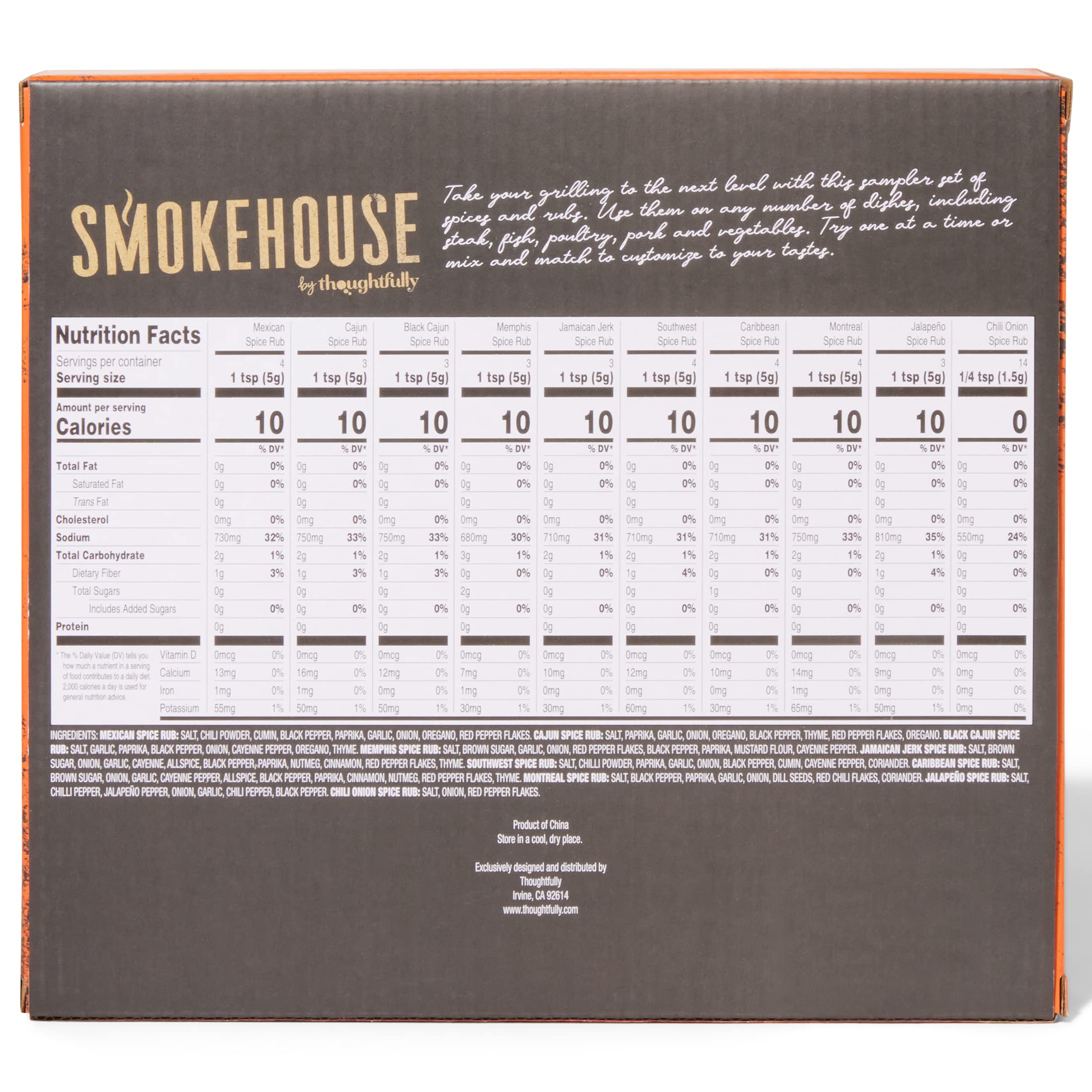 Smokehouse Gift Set by Thoughtfully, Vegan and Vegetarian Barbecue Rubs, Flavors Include Cajun, Caribbean, Memphis and Southwest, Set of 4