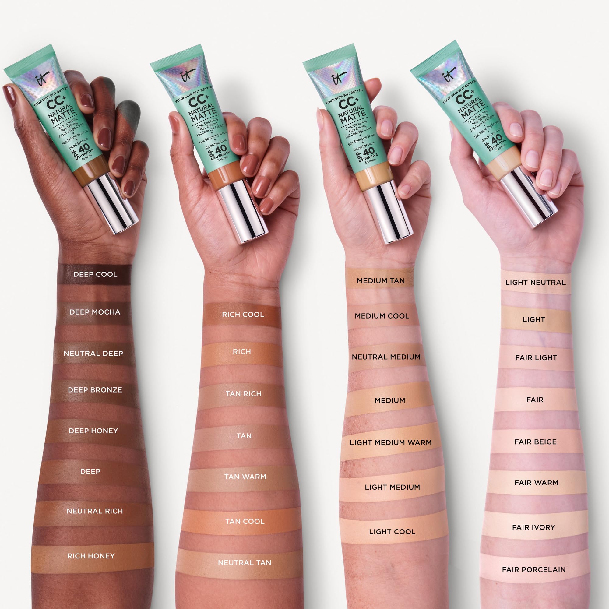 IT Cosmetics CC+ Cream Natural Matte Foundation with SPF 40 - Shine-Reducing & Long-Wear Full Coverage Foundation For Oily Skin - With Hyaluronic Acid - Fragrance Free & Non-Comedogenic - 1.08 fl oz