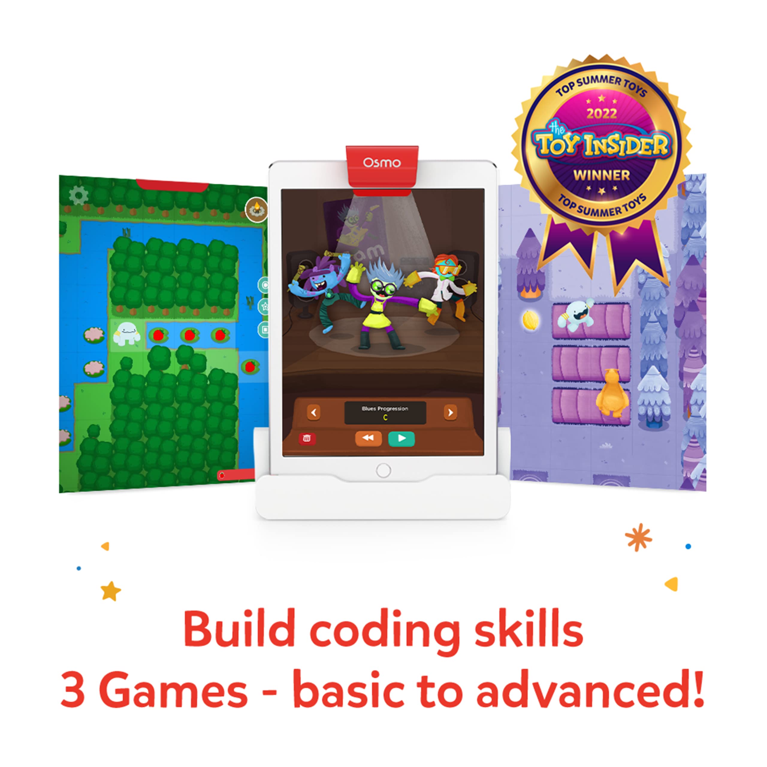 Osmo - Coding Starter Kit for iPad-3 Educational Learning Games-Ages 5-10+ -Learn to Code,Coding Basics & Coding Puzzles-STEM Toy Gifts - Logic,Coding Fundamentals,Boy & Girl(Osmo iPad Base Included)