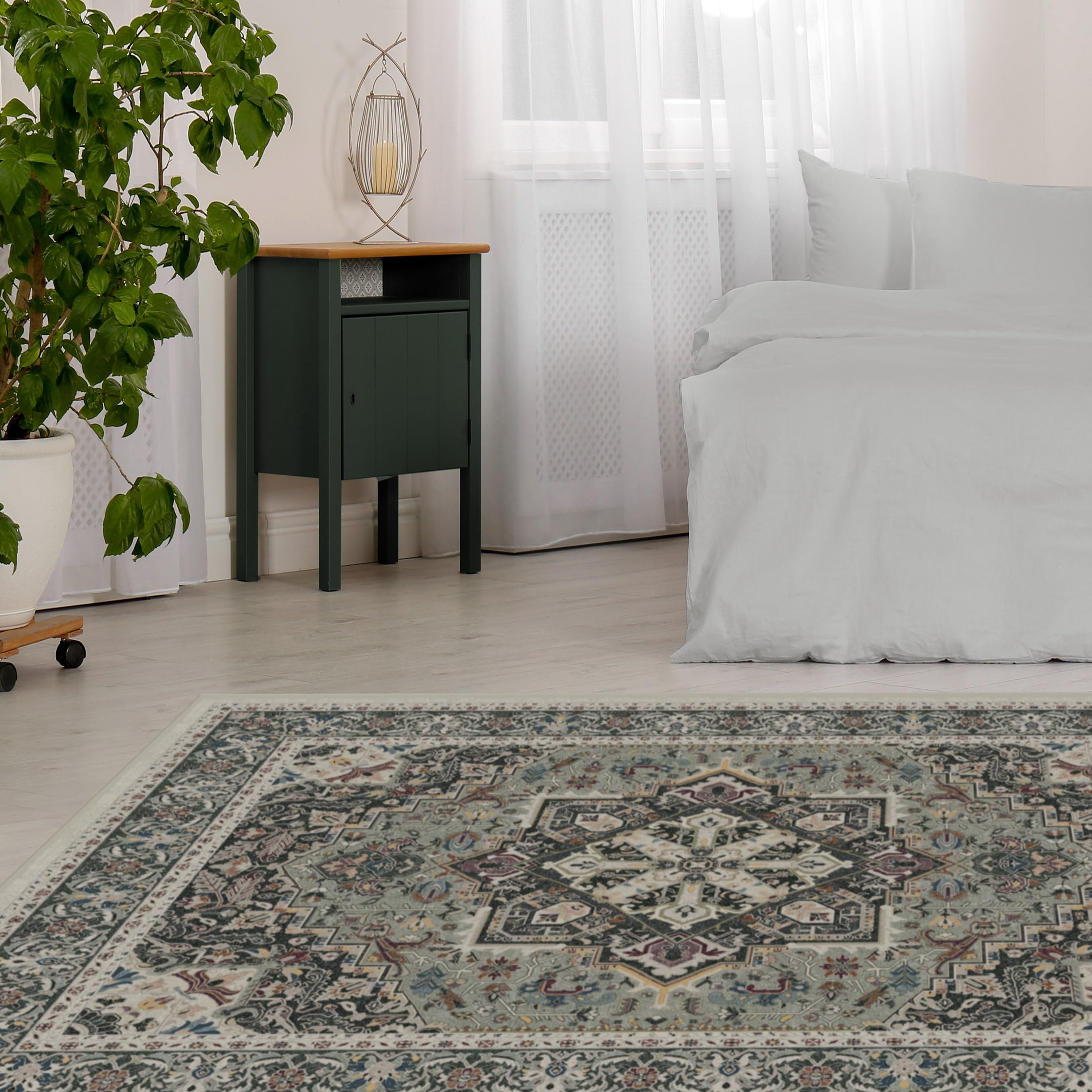 RUGGABLE Hendesi Heriz Washable Rug - Perfect Antique Vintage Area Rug for Living Room Bedroom Kitchen - Pet & Child Friendly - Stain & Water Resistant, Non-Slip - Abalone 2&