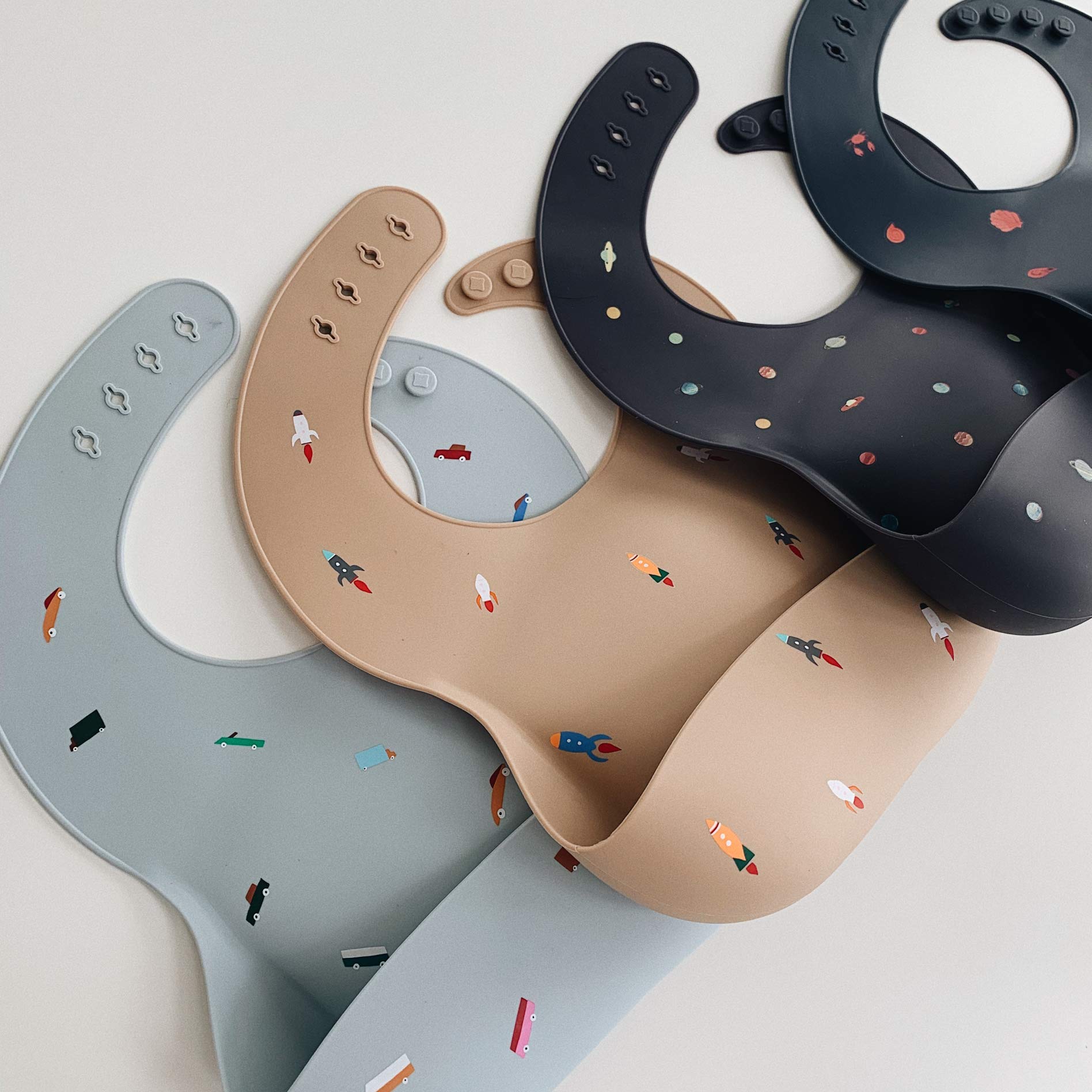 mushie Silicone Baby Bib | Adjustable Fit Waterproof Bibs (Whales)