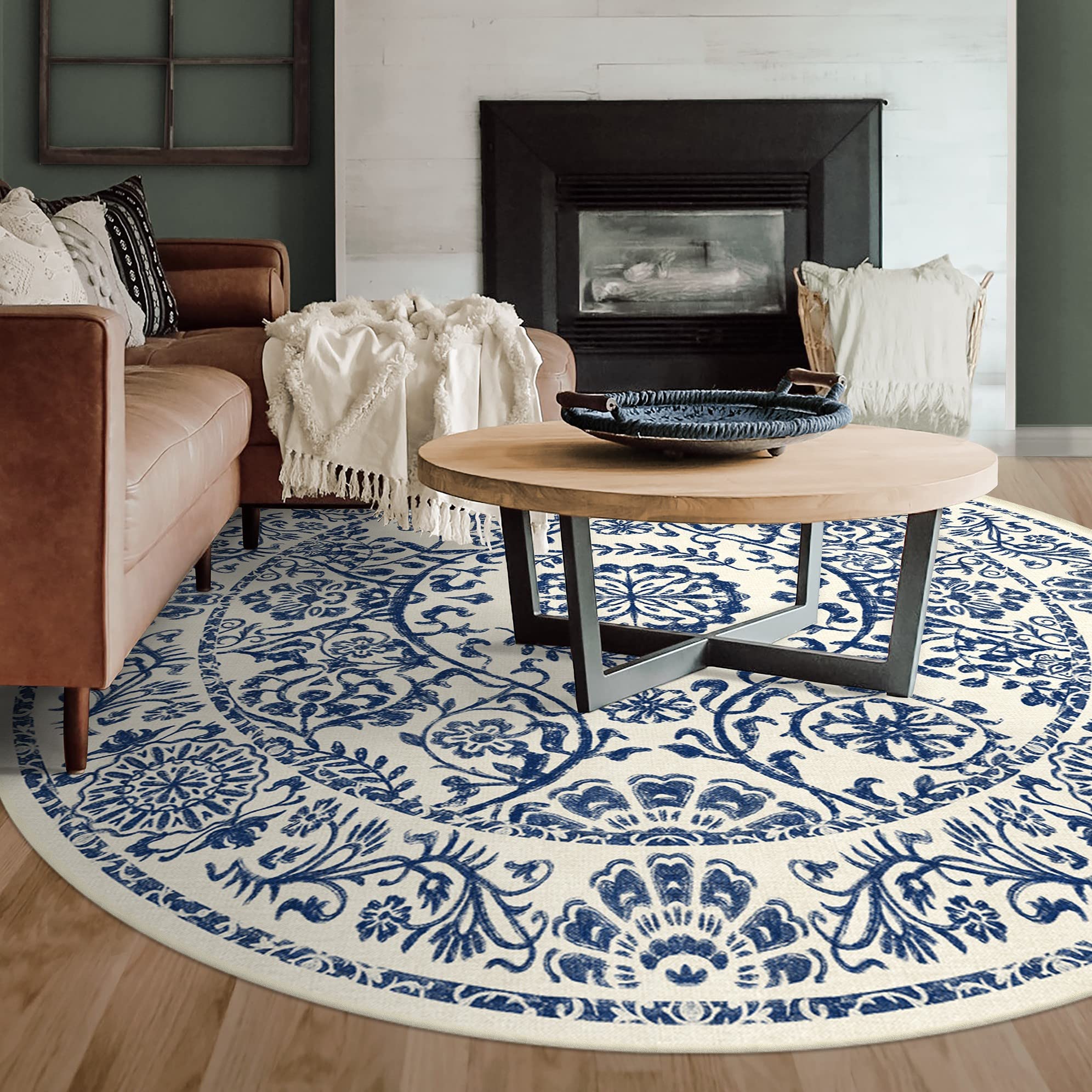 RUGGABLE Washable 2x3 Area Rug, Delphina Delft Blue, Premium Vintage Rugs for Living Room, Bedroom, Kitchen, Office, Classroom with Gripper Non Slip Pad