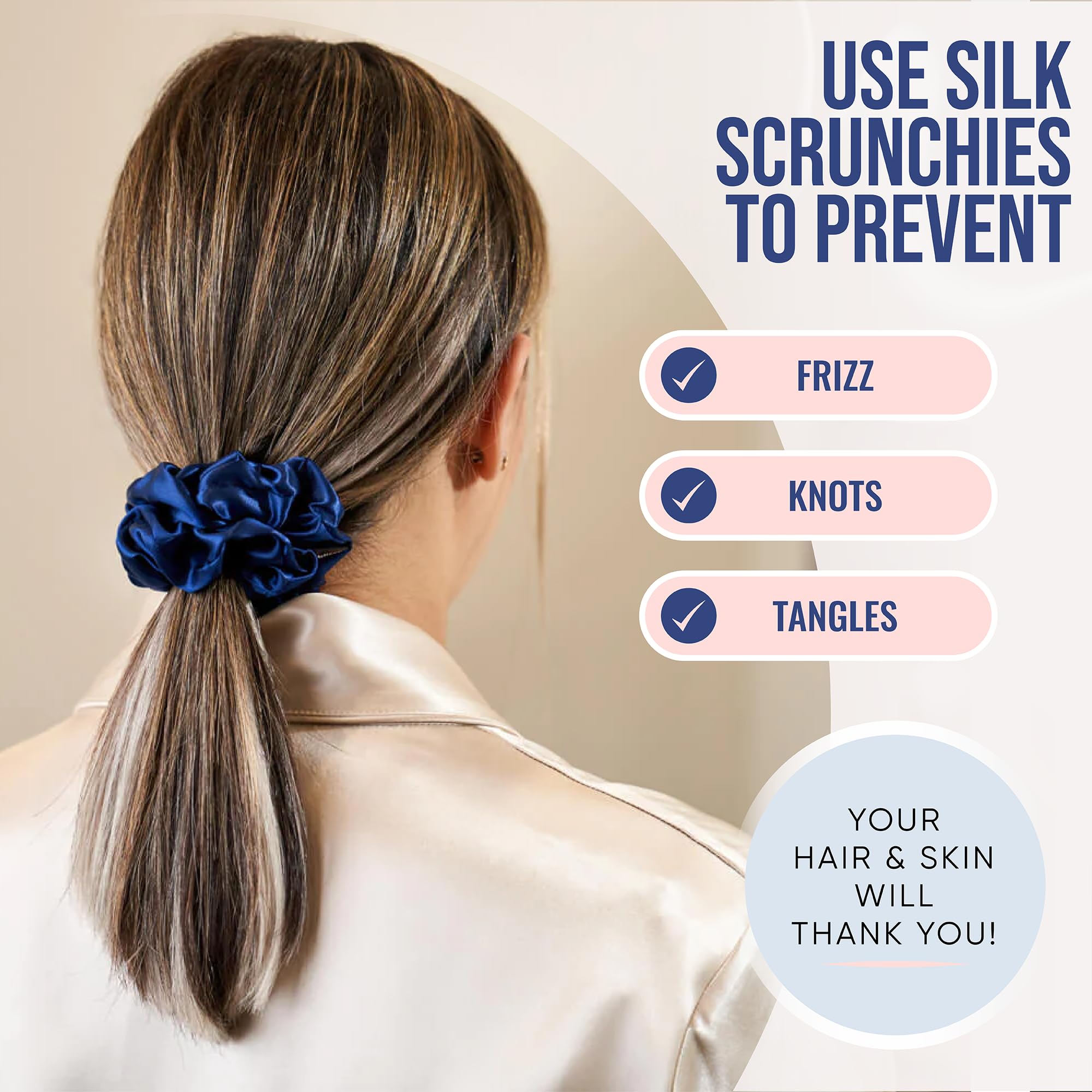 Blissy Silk Scrunchies (3 Pack) - 100% Pure Mulberry Silk - 22 Momme 6A High-Grade Fibers - Silk Scrunchie for Straight & Curly Hair - Preventing Breakage, Tangling, & Creasing (Rose Skinny)