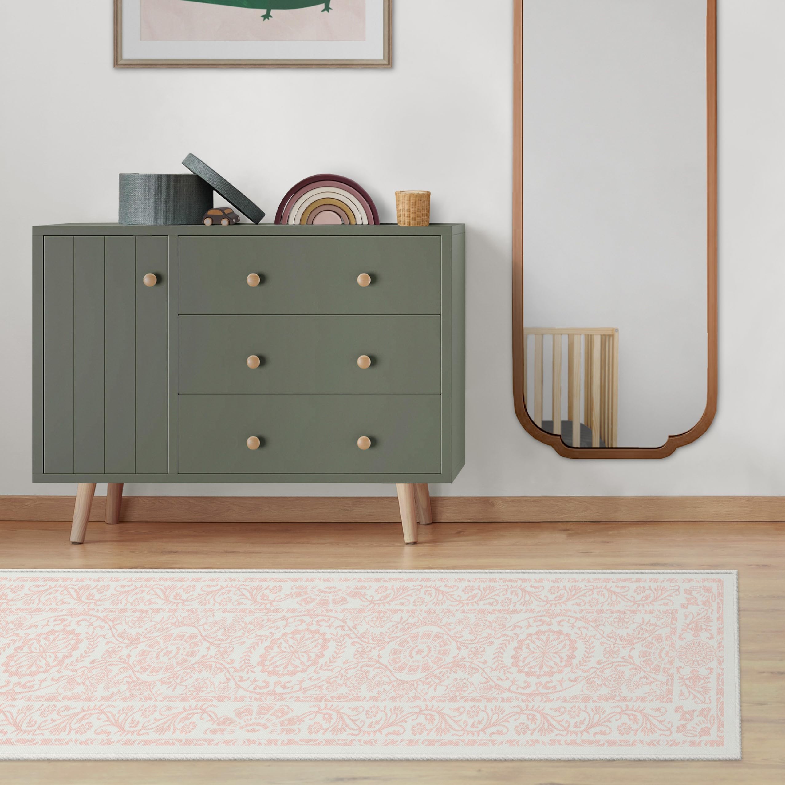 RUGGABLE Washable 2x3 Area Rug, Delphina Delft Blue, Premium Vintage Rugs for Living Room, Bedroom, Kitchen, Office, Classroom with Gripper Non Slip Pad