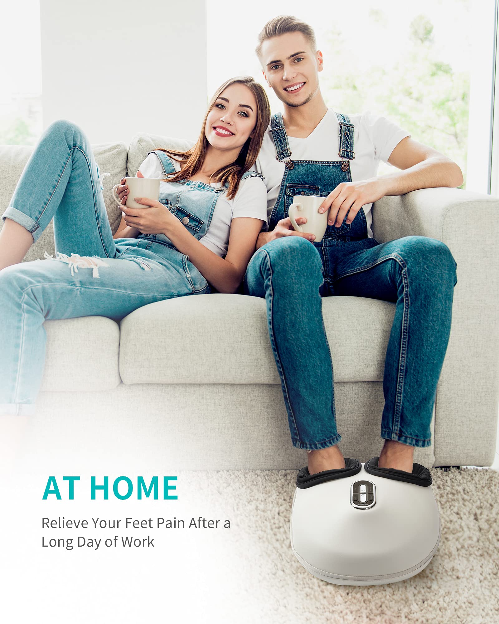 Nekteck Shiatsu Foot Massager Machine with Soothing Heat, Deep Kneading Therapy, Air Compression, Improve Blood Circulation and Foot Wellness,Relax for Home or Office Use(Beige)