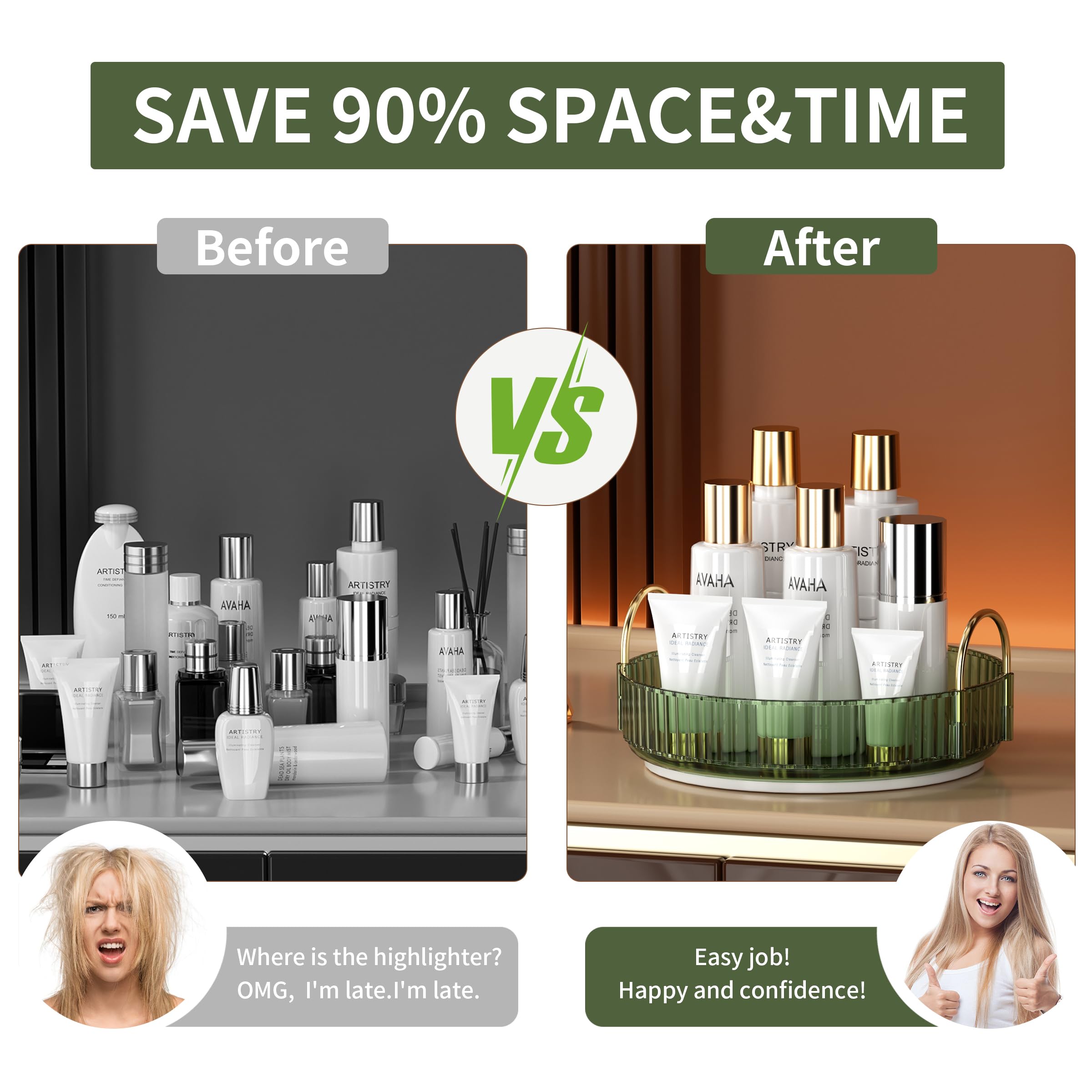 YCIA&DONE 360 Rotating Makeup Organizer and Storage for Vanity Bathroom Countertop, High Capacity Cosmetic Skincare Perfume Organizer for Dresser Lazy Susan Organizers(Clear White,2 Tiers)