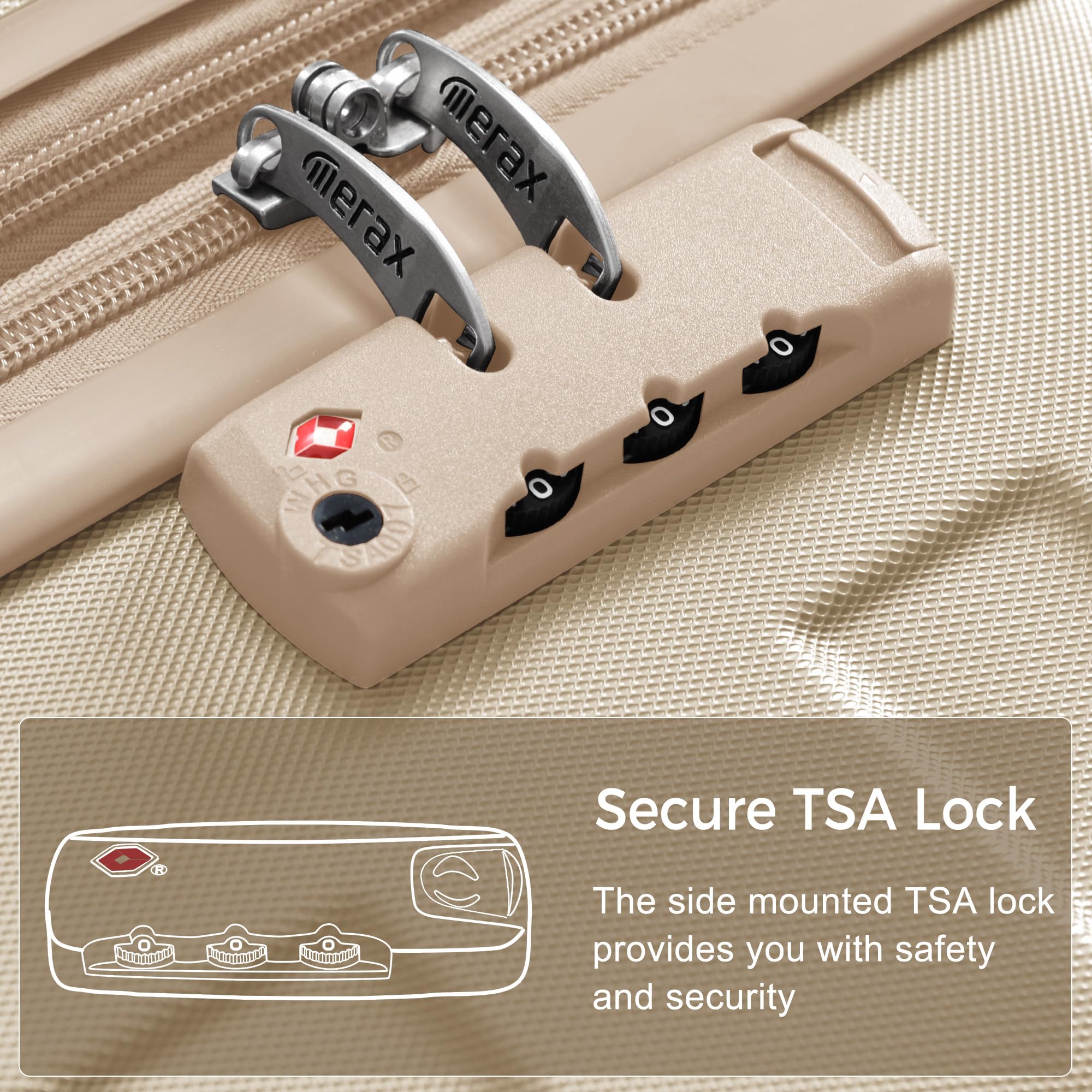Merax 3 Pcs ABS Hardside Luggage Sets TSA Lock Spinner Wheel Suitcases, Pearly White, 20/24/28 Inch